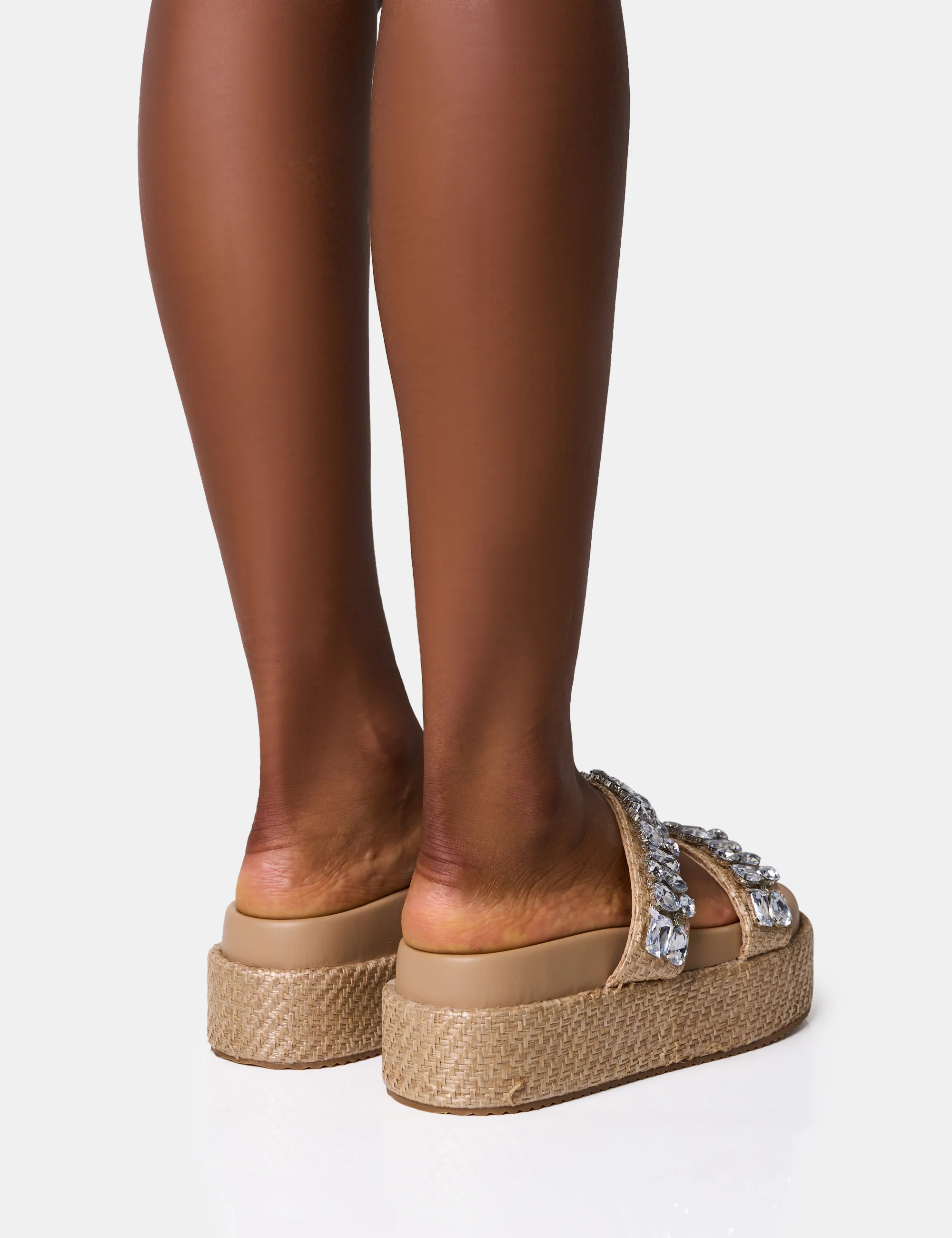 Duchess Natural Raffia Double Strap Platform Slider Sandals - Image 4