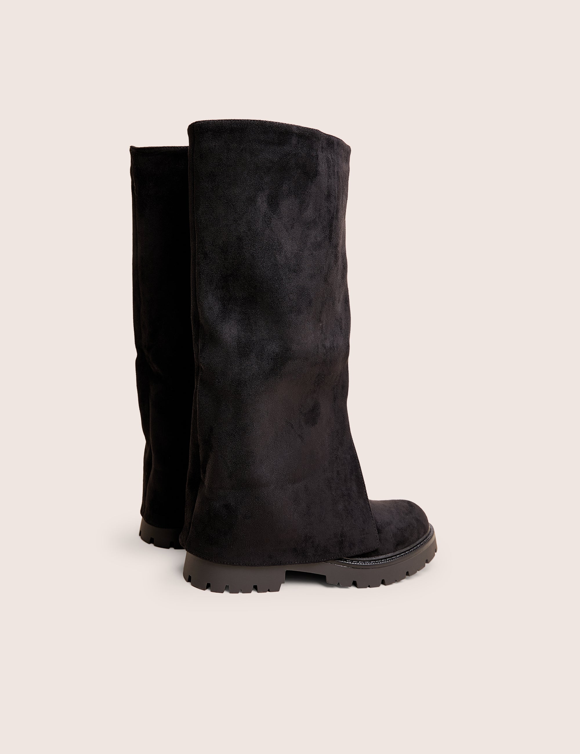 Dusty Black Chunky Sole Faux Suede Fold Over Boots - Image 3