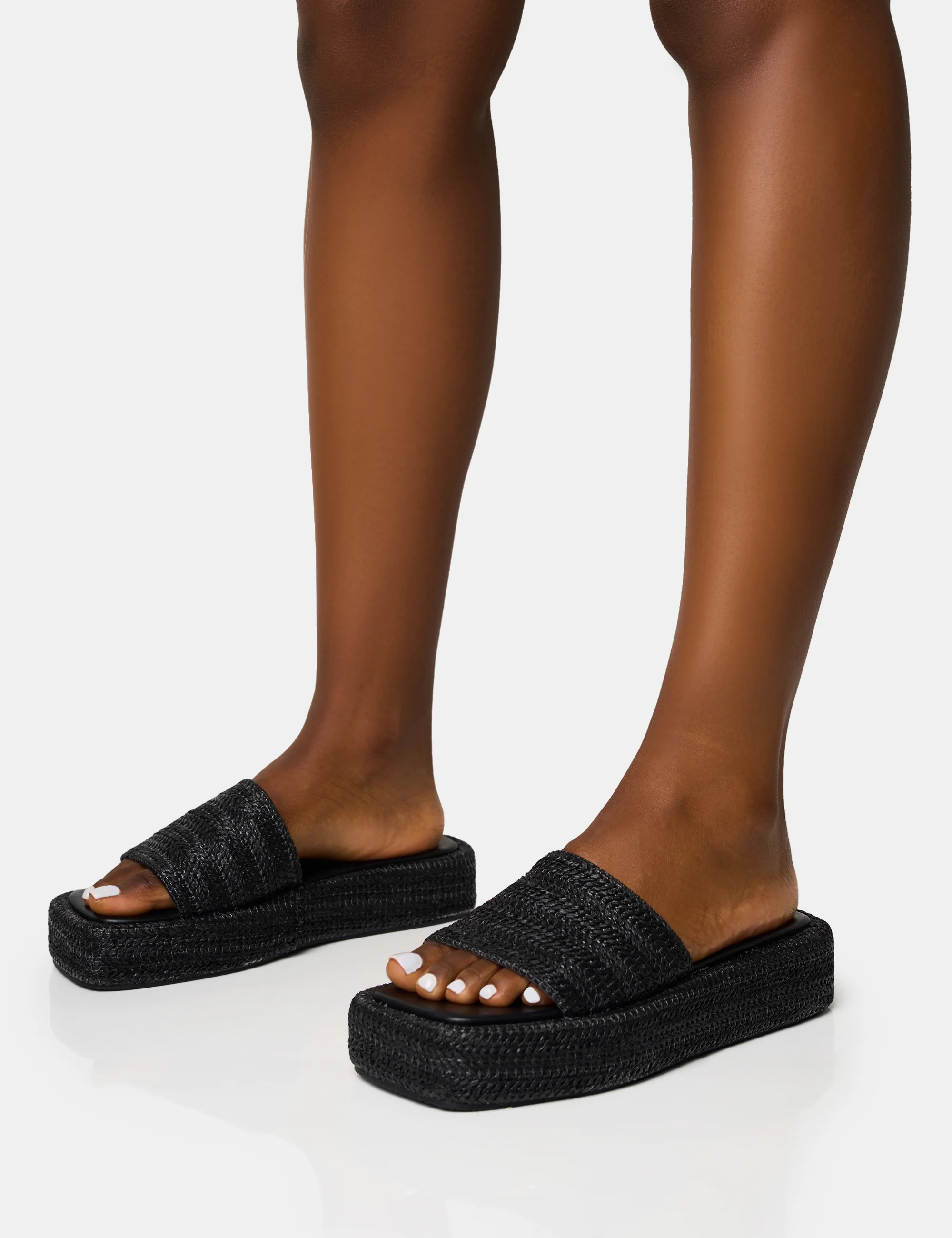 Eclipse Black Raffia Platform Sandals - Image 3