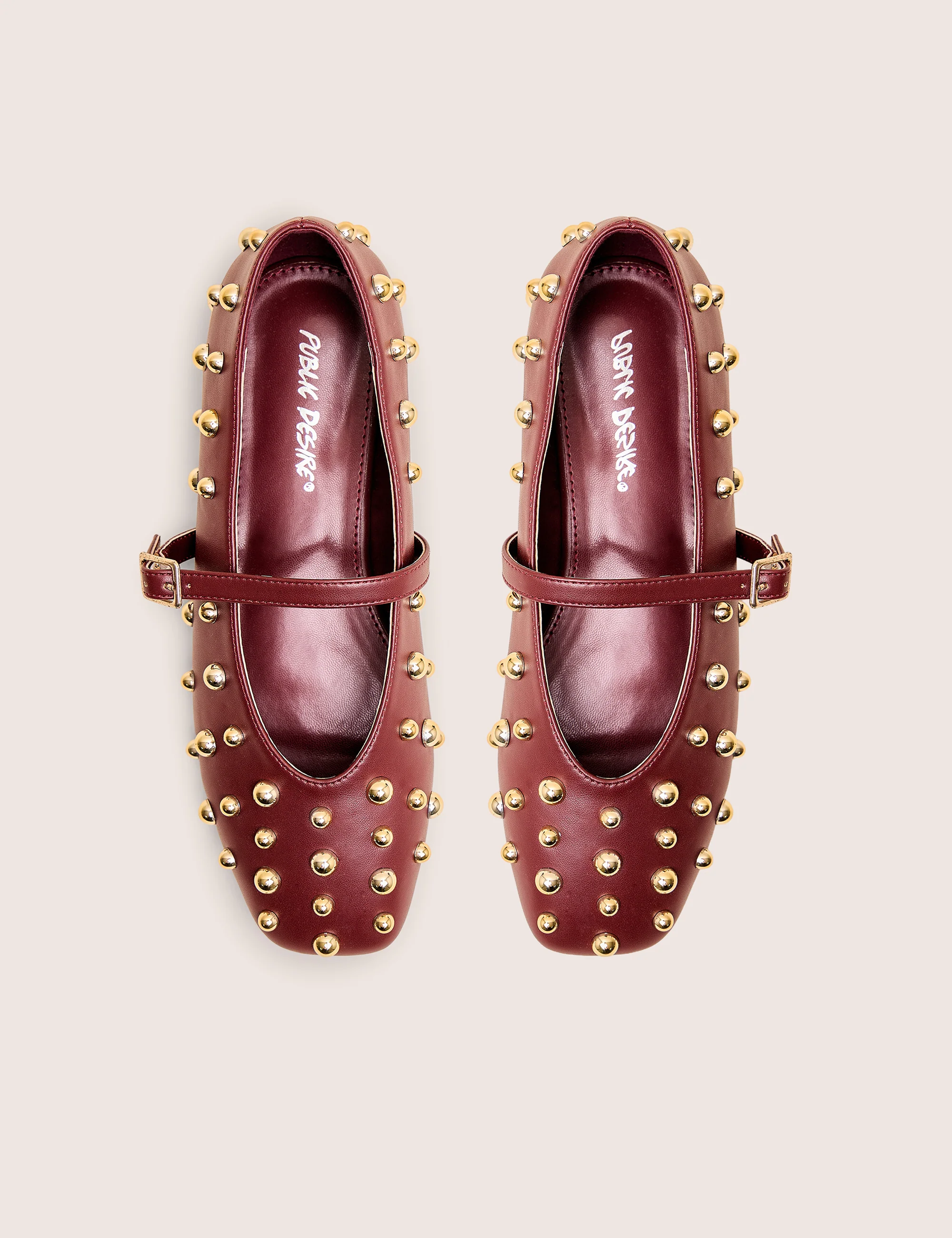 Elsie Burgundy Studded Ballerina Flats - Image 2