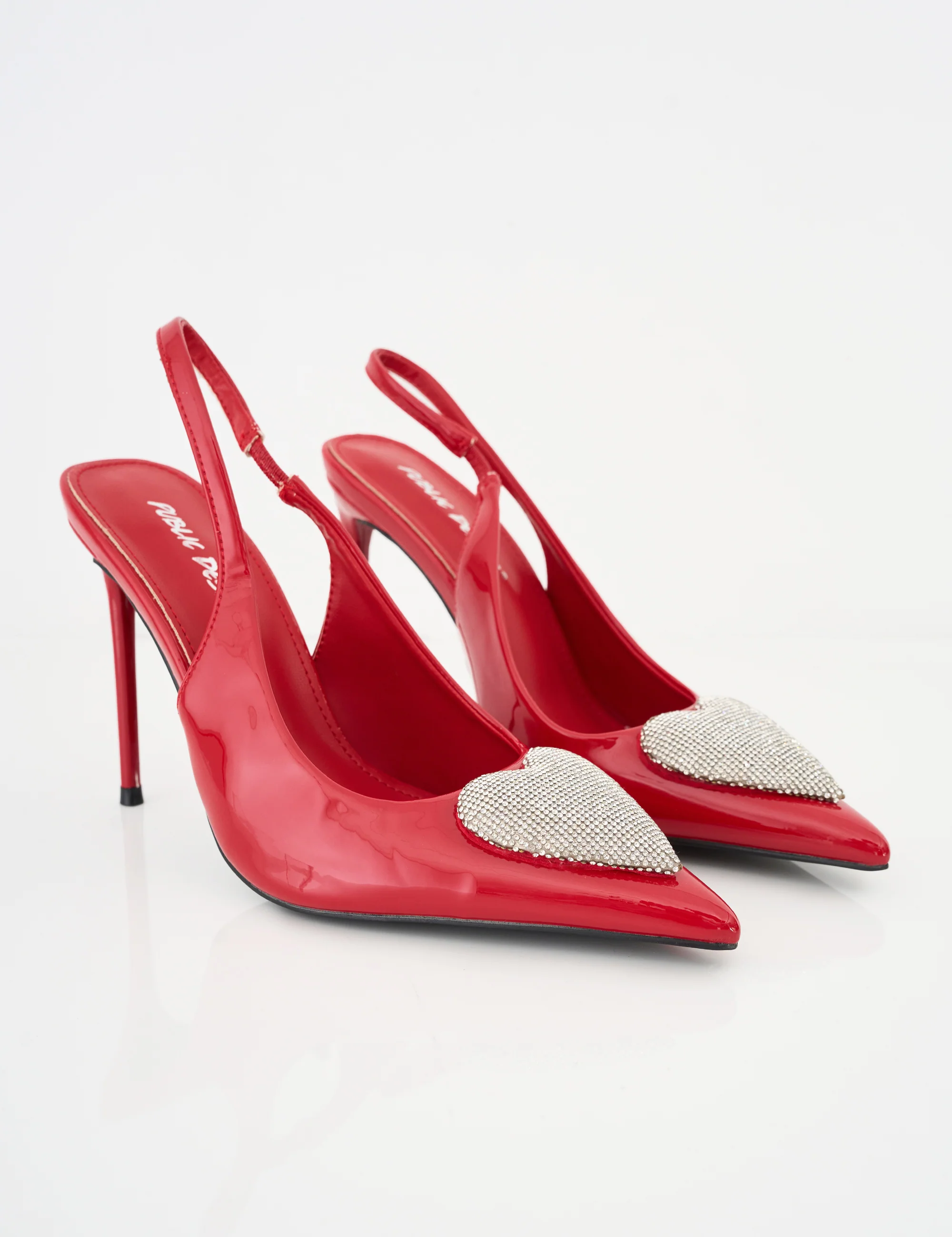 Elvis Red Patent Diamante Heart Brooch Slingback Pointed Toe Court High Heels - Image 5