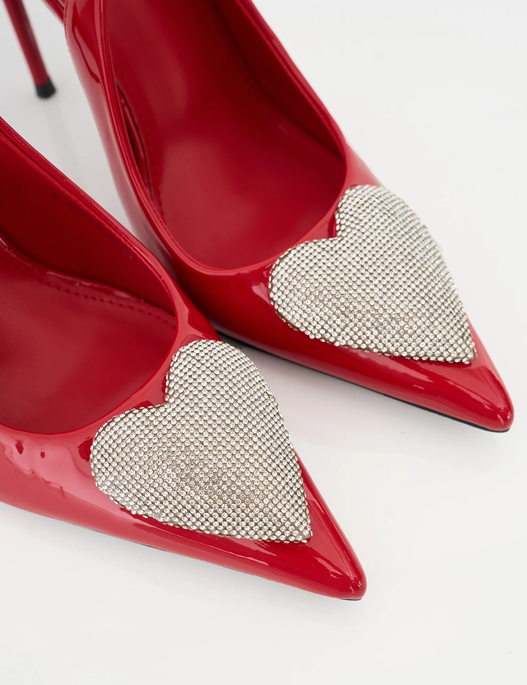 Elvis Red Patent Diamante Heart Brooch Slingback Pointed Toe Court High Heels - Image 6