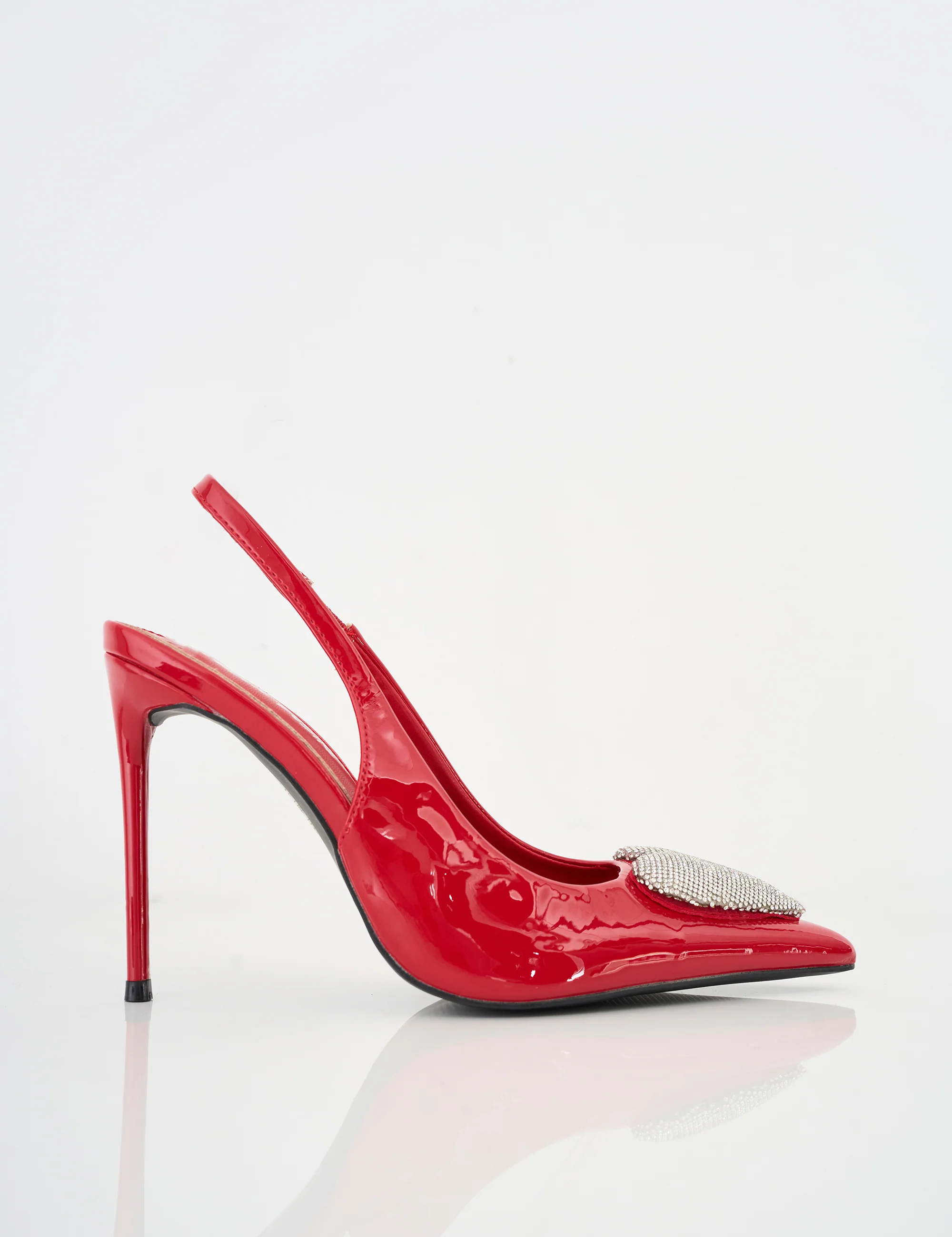 Elvis Red Patent Diamante Heart Brooch Slingback Pointed Toe Court High Heels - Image 7