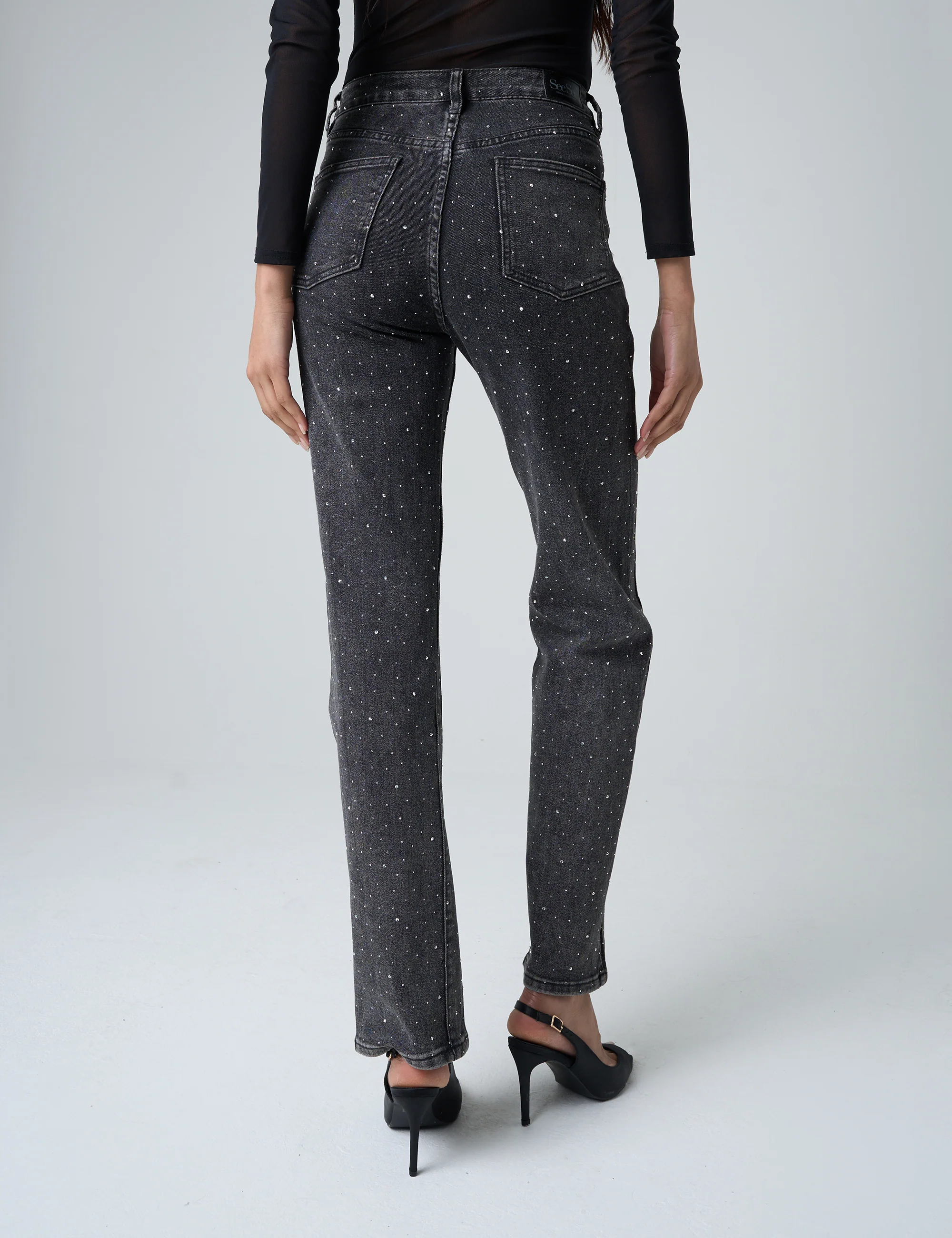 Embellished Straight Leg High Waisted Jeans Black - Image 3