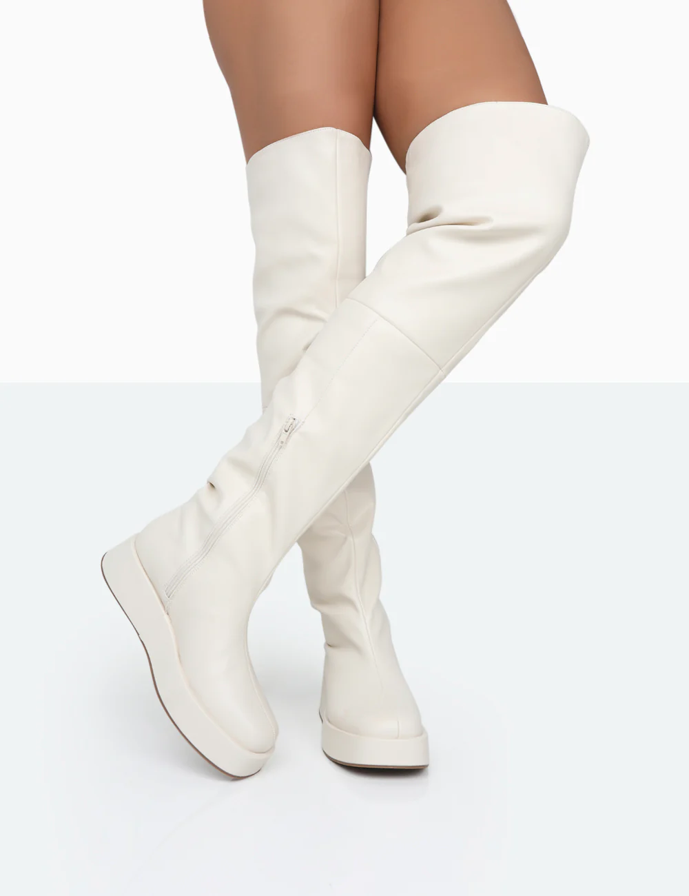 Erica Bone Pu Chunky Platform Sole Over The Knee Boots - Image 2