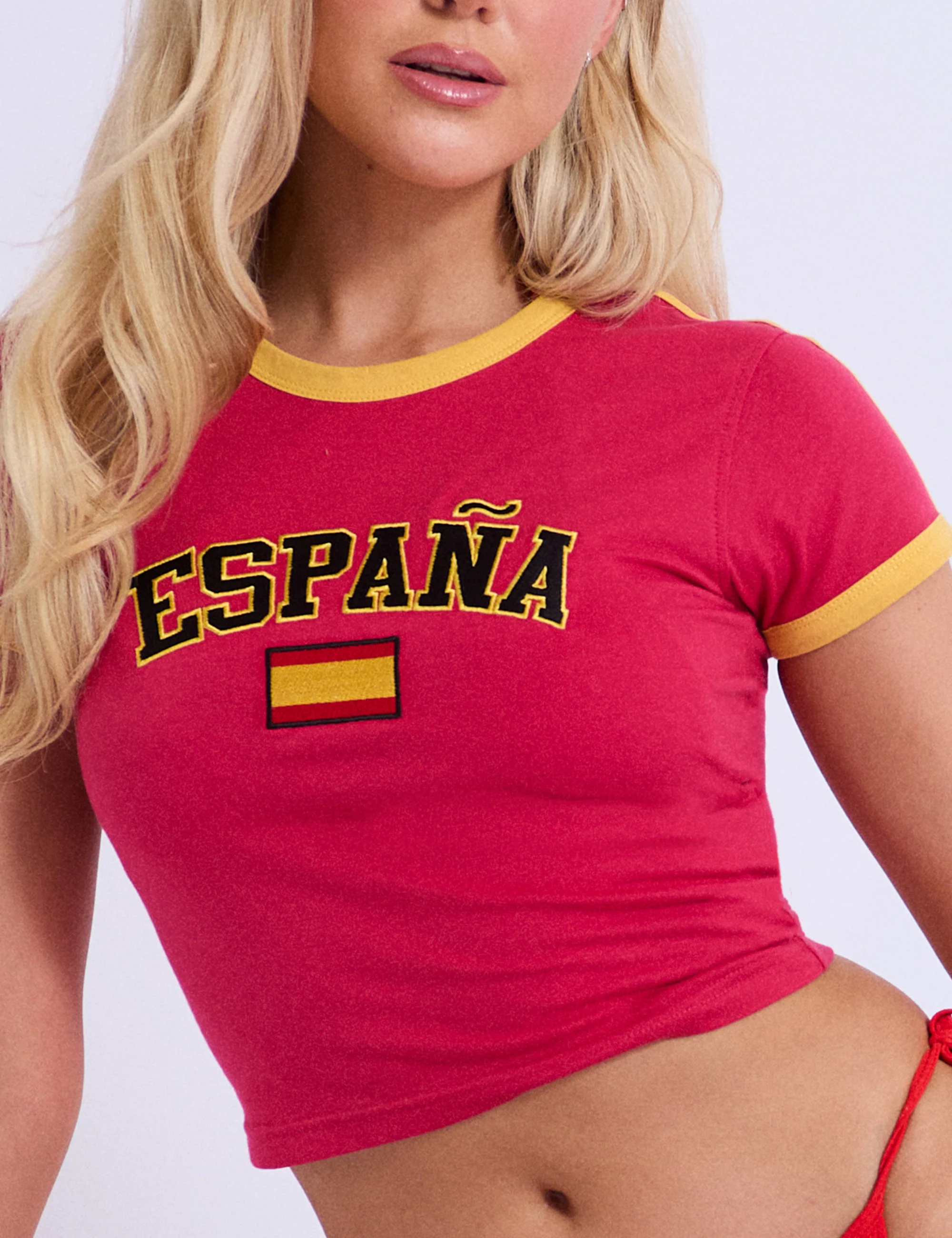 Espana Contrast Trim Baby Tee Red - Image 2