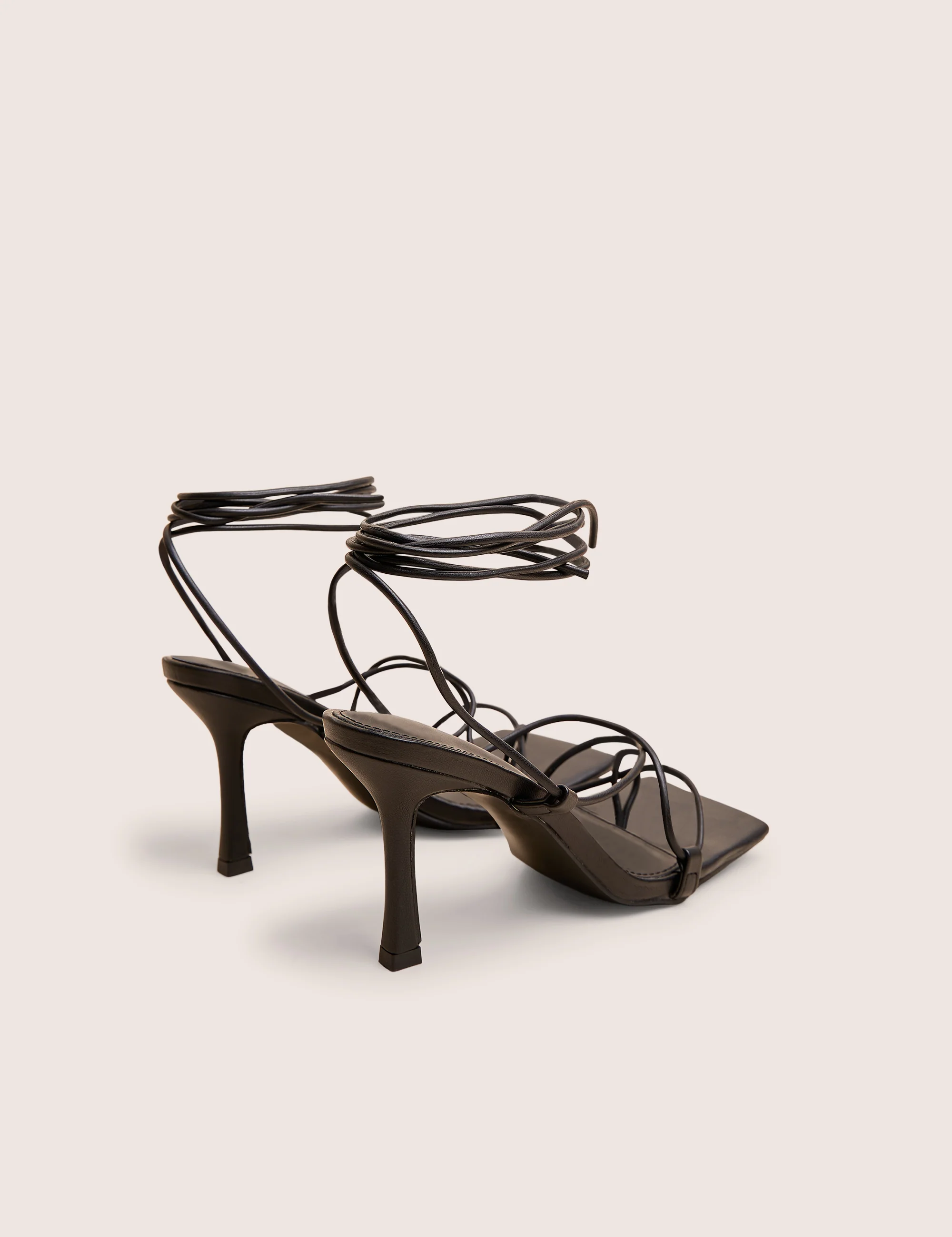 Euphoria Black PU Square Toe Lace Up Mid Heels - Image 3