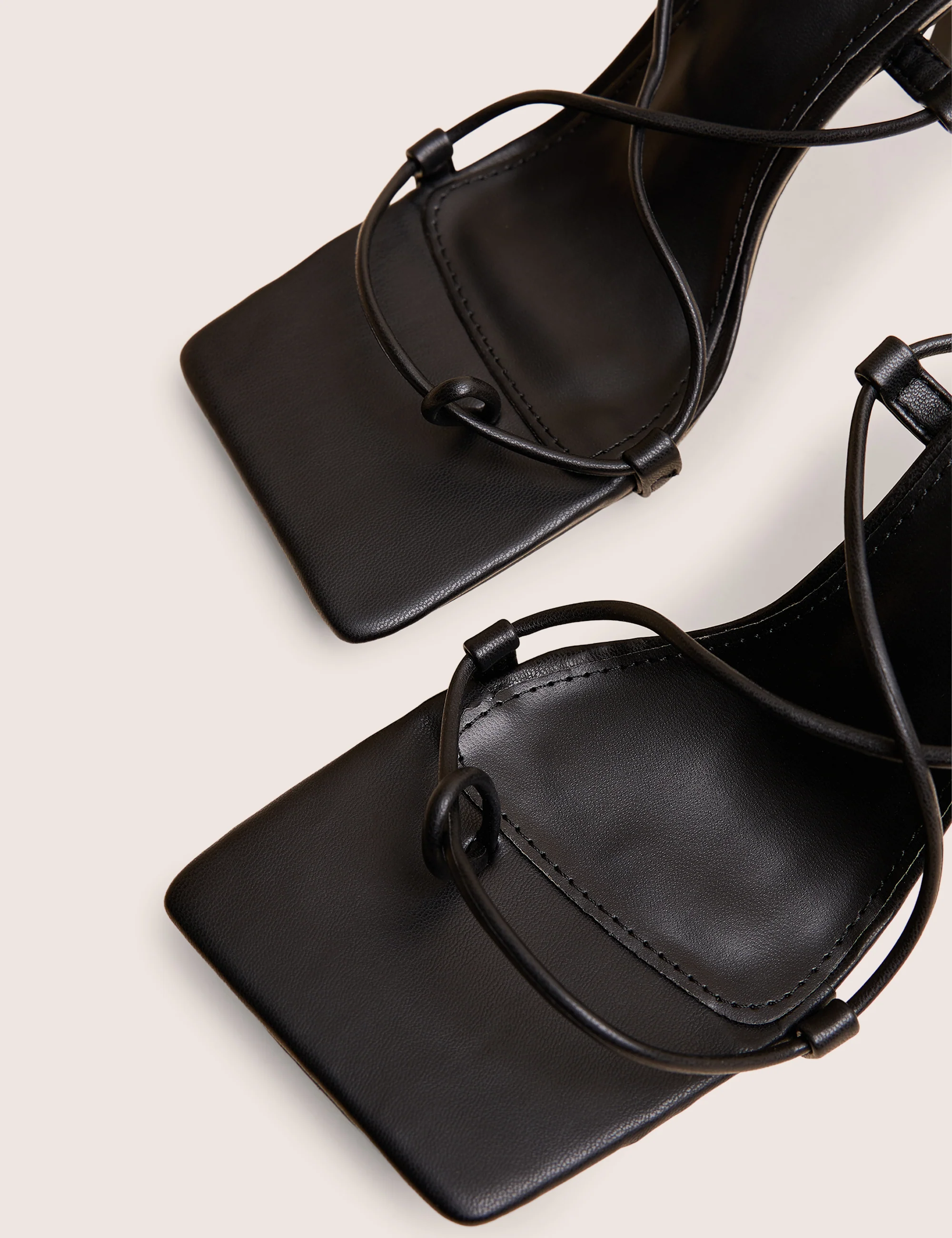 Euphoria Black PU Square Toe Lace Up Mid Heels - Image 4