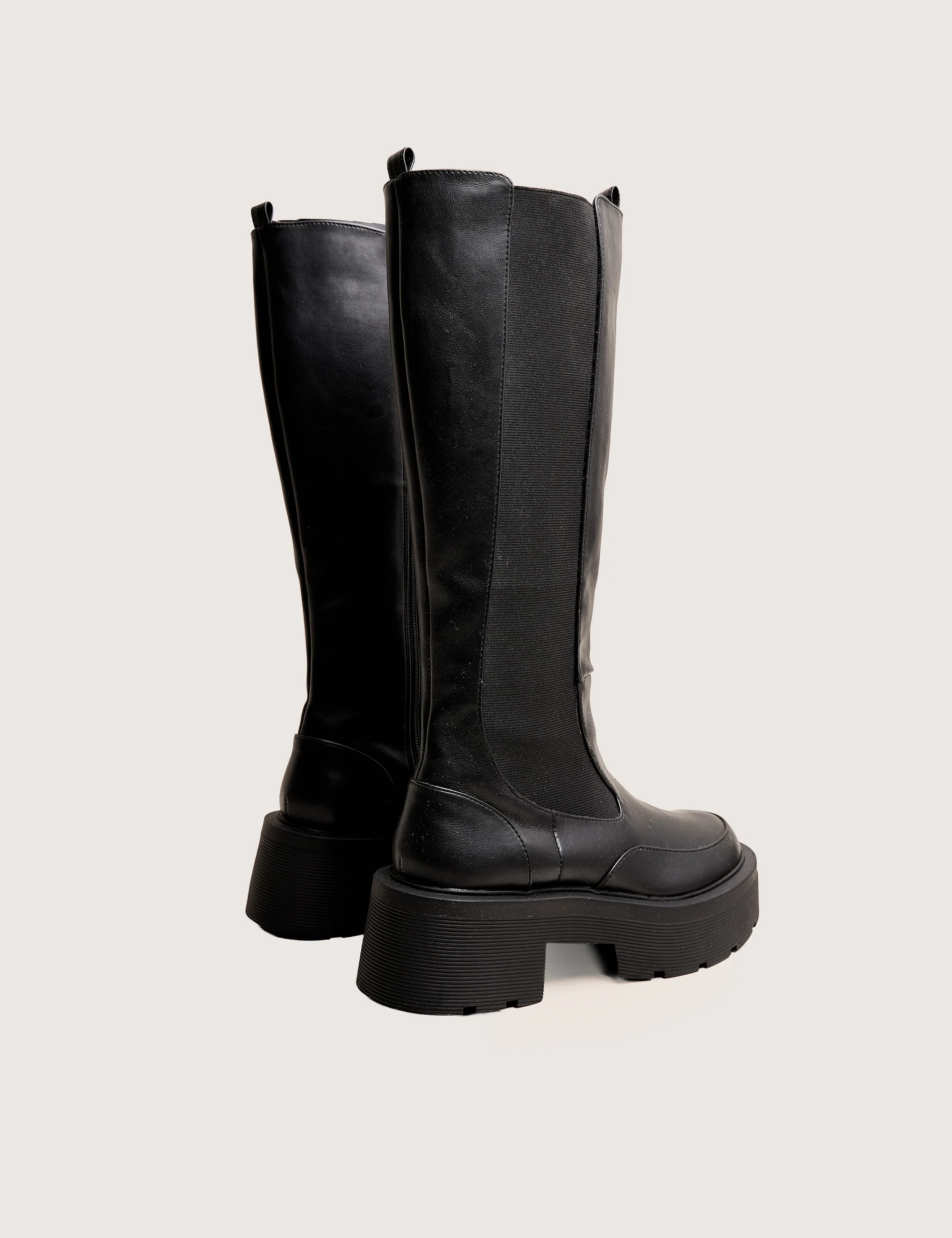 Evergreen Black Knee High Elasticated Detail Chunky Heeled Sole Boots - Image 3