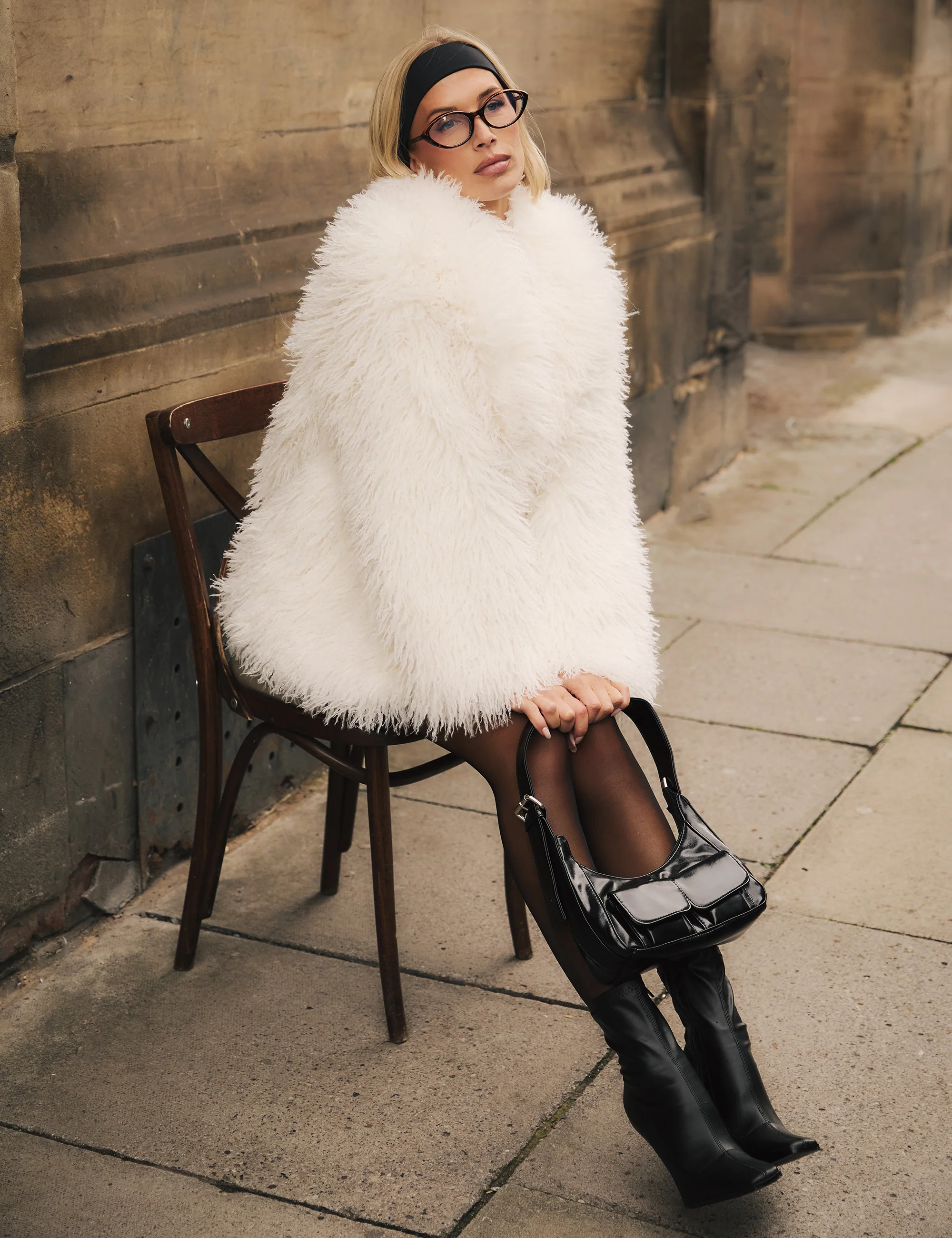 Shaggy Faux Fur Coat White - Image 5
