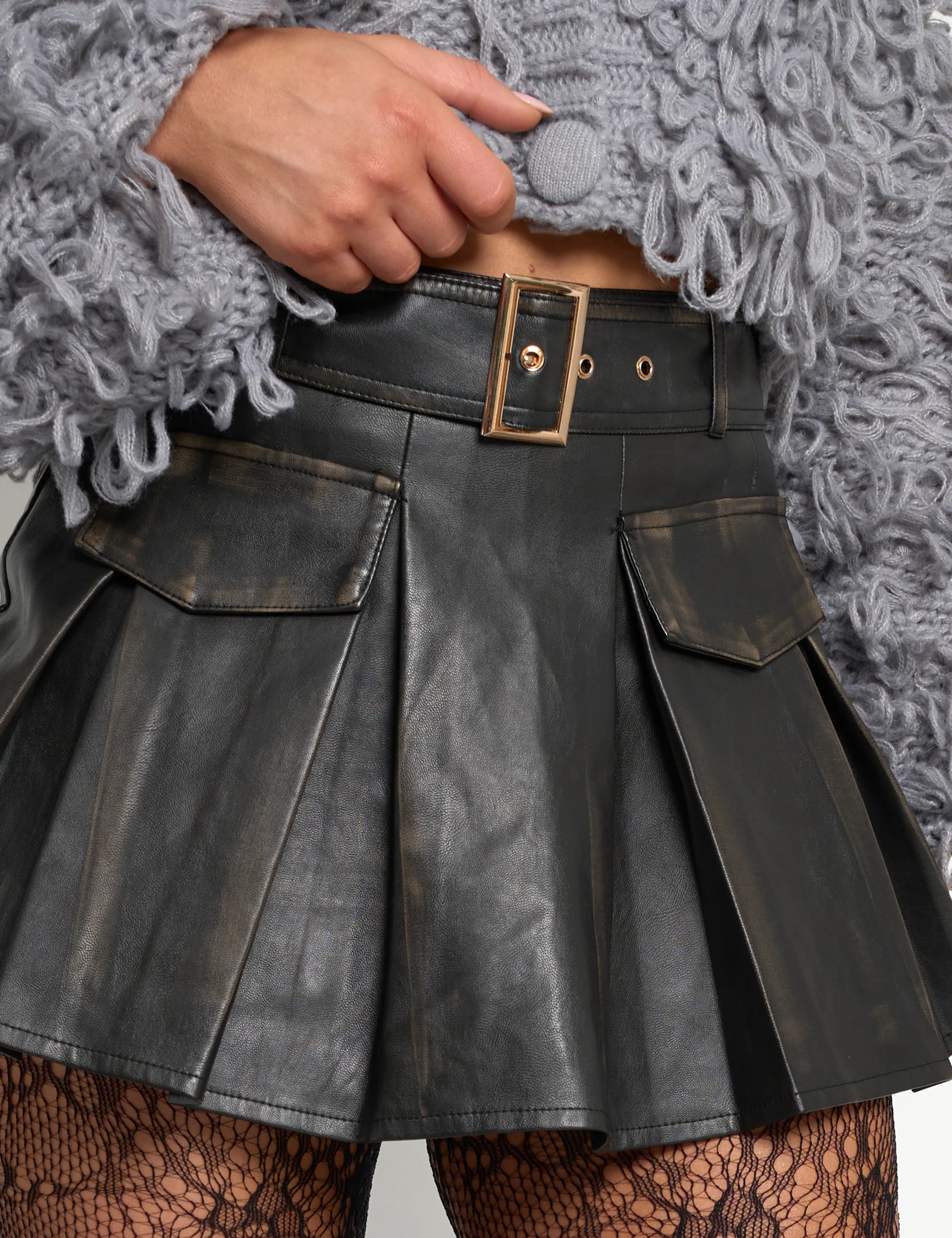 Faux Leather Belted Mini Skort Black - Image 5
