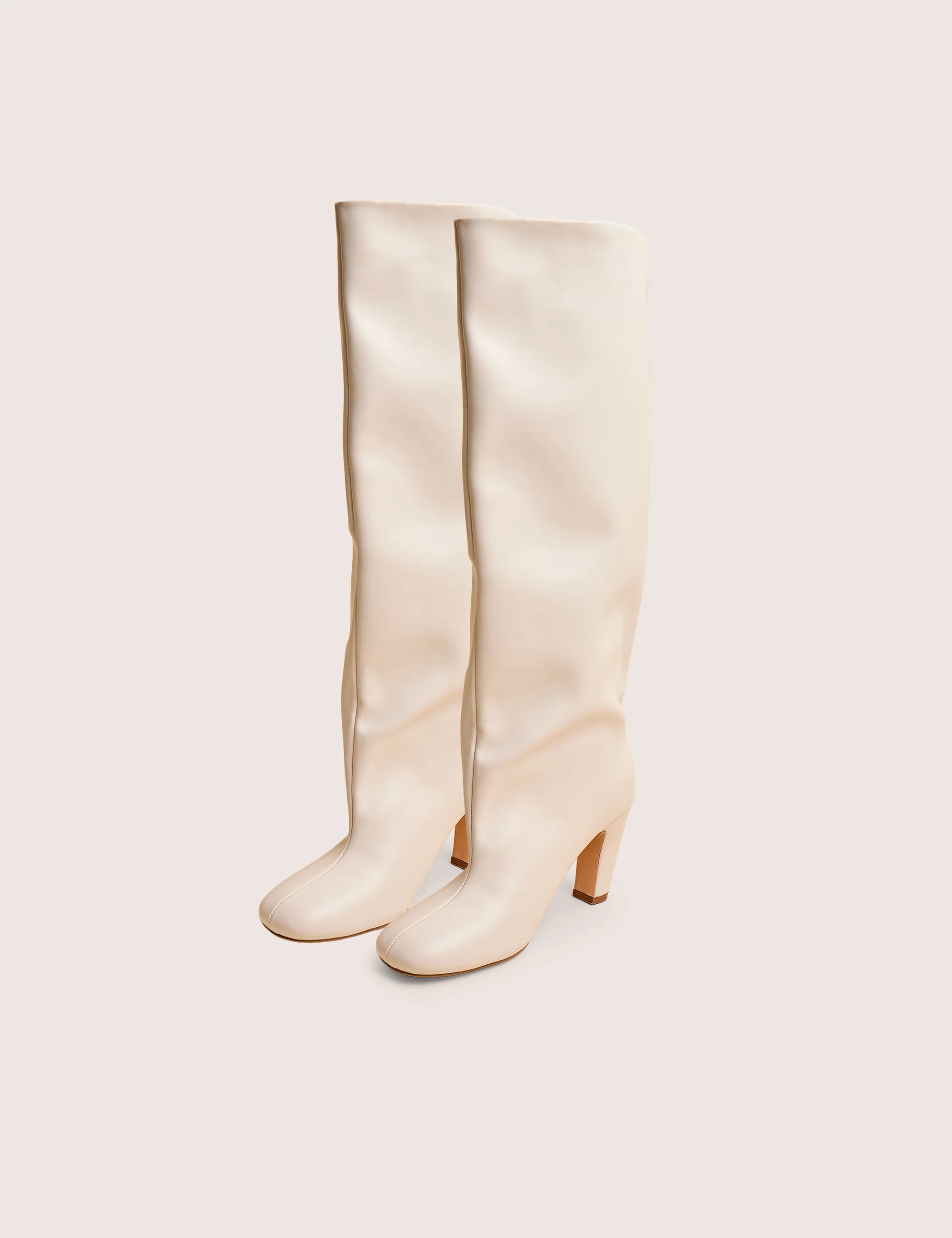 Fifth Ave Off White Pu Slouchy Mid Heel Boots - Image 2