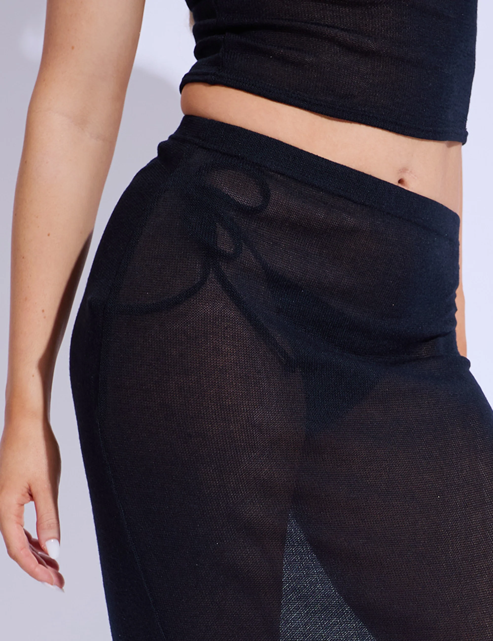 Fine Knit Maxi Skirt Co-ord Black - Image 4