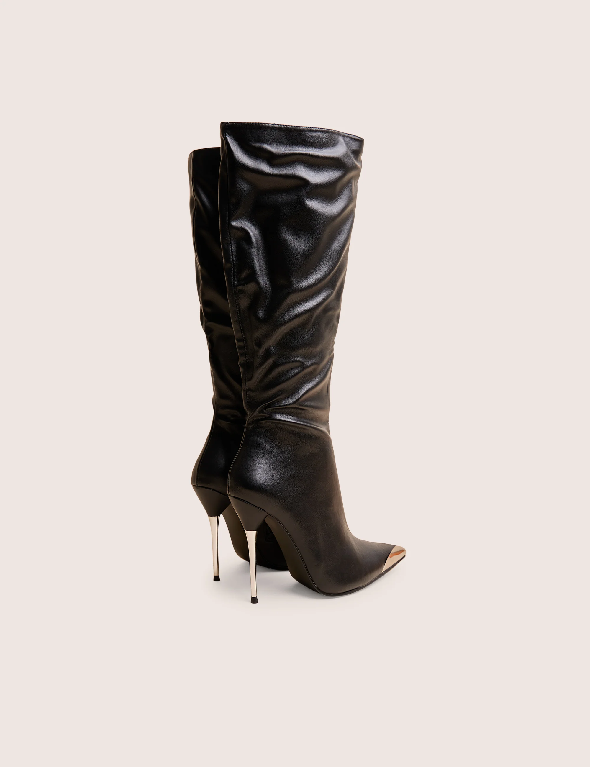Finery Black Pu Metal Toe Capped Zip Up Knee High Stiletto Boots - Image 3