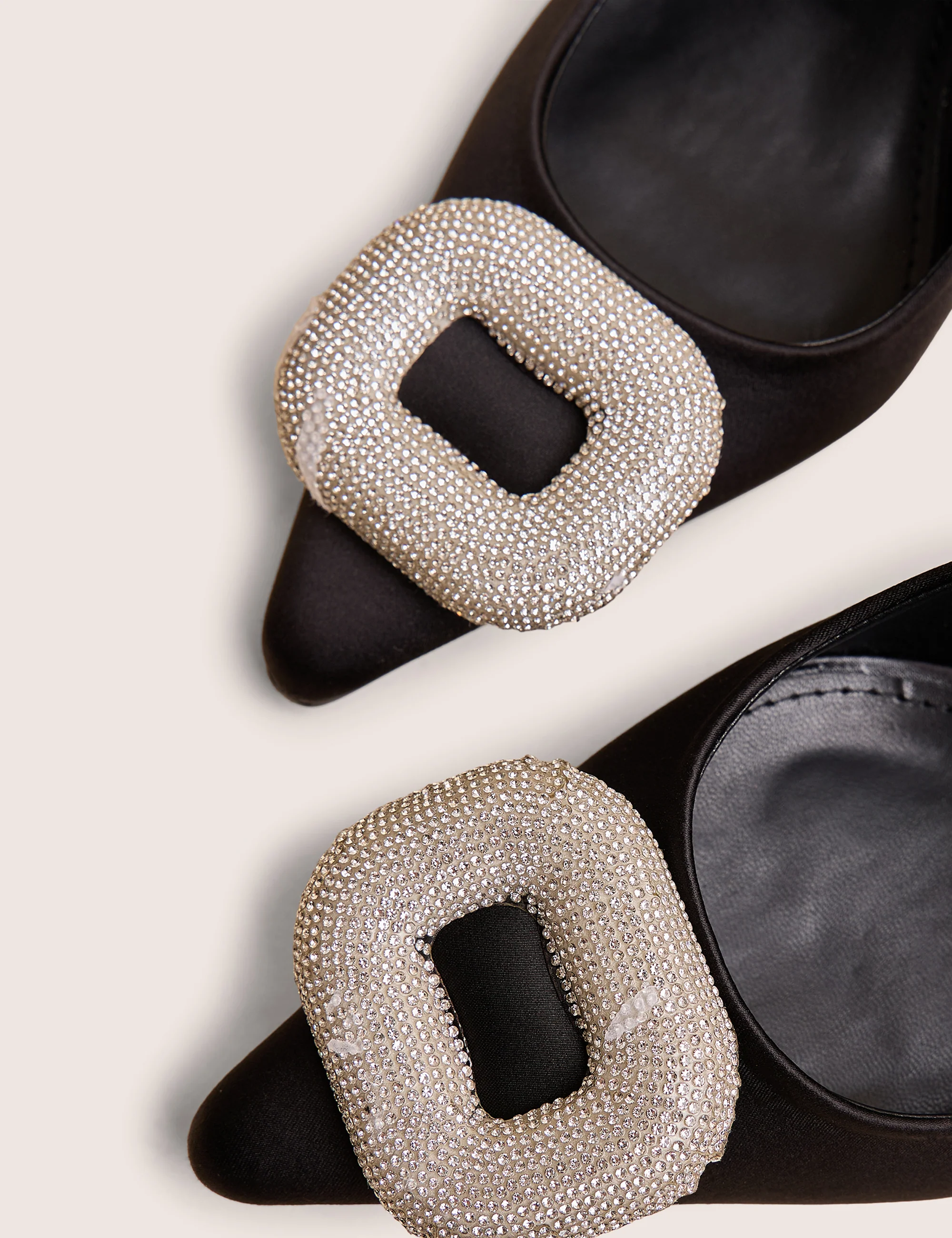 Floss Black Satin Diamante Embellished Sling Back Court Heels - Image 4