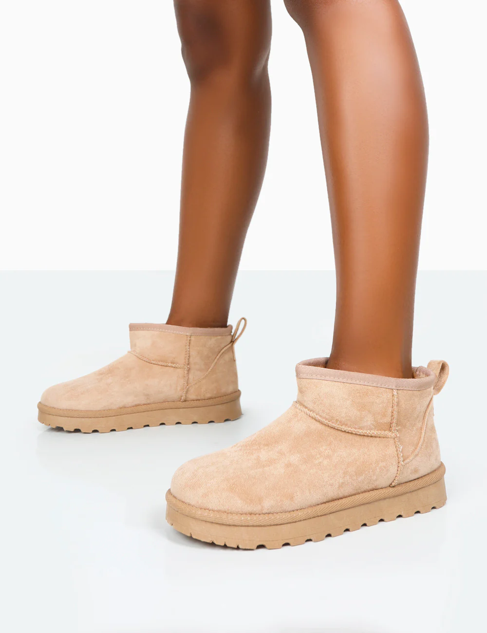 Flurry Beige Faux Suede Ultra Mini Ankle Boots - Image 3