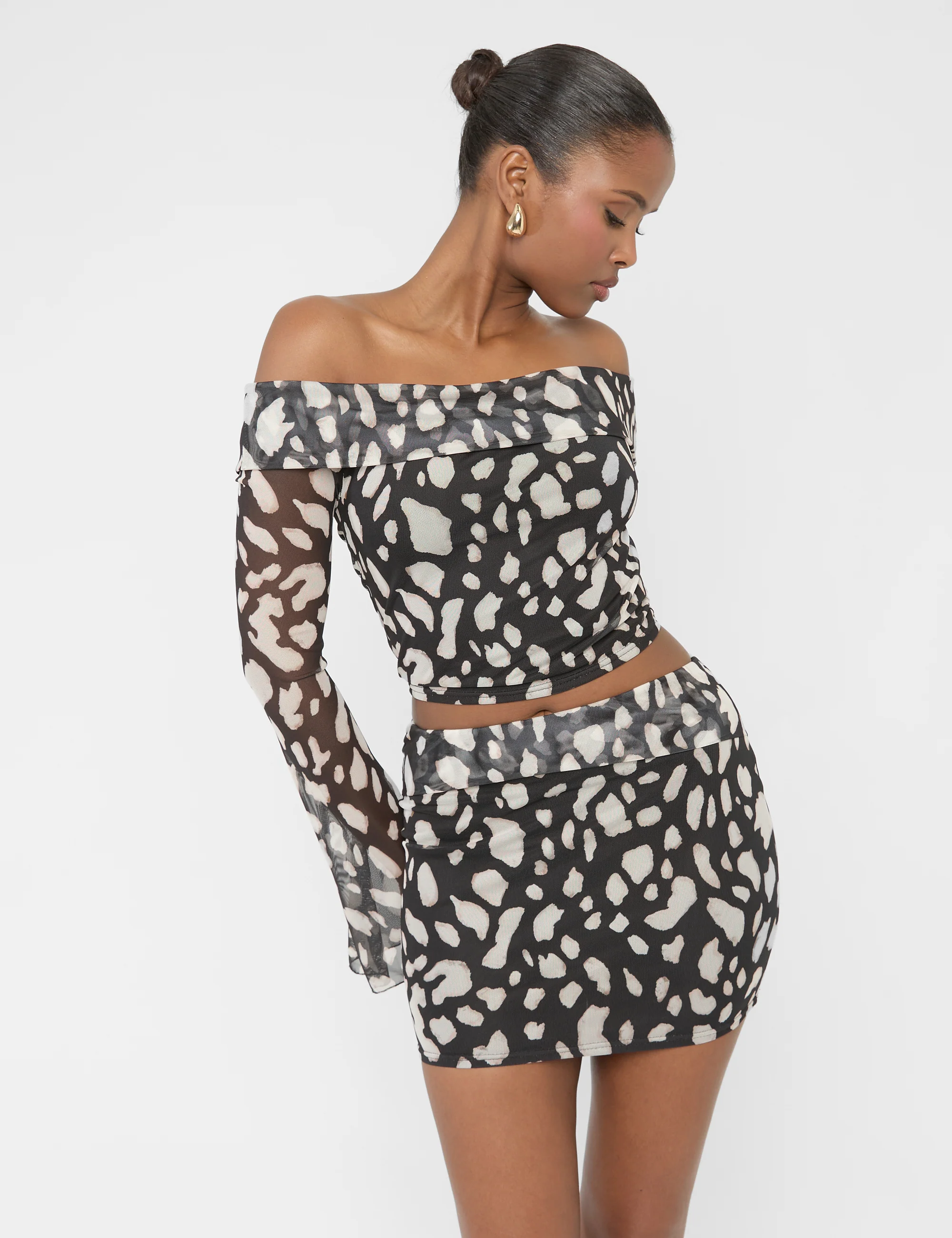 Mesh Fold Over Mini Skirt Animal Print - Image 2