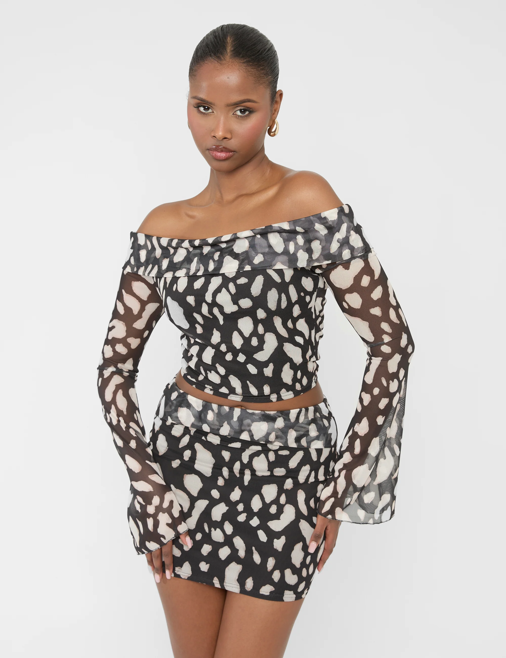 Mesh Fold Over Mini Skirt Animal Print - Image 5