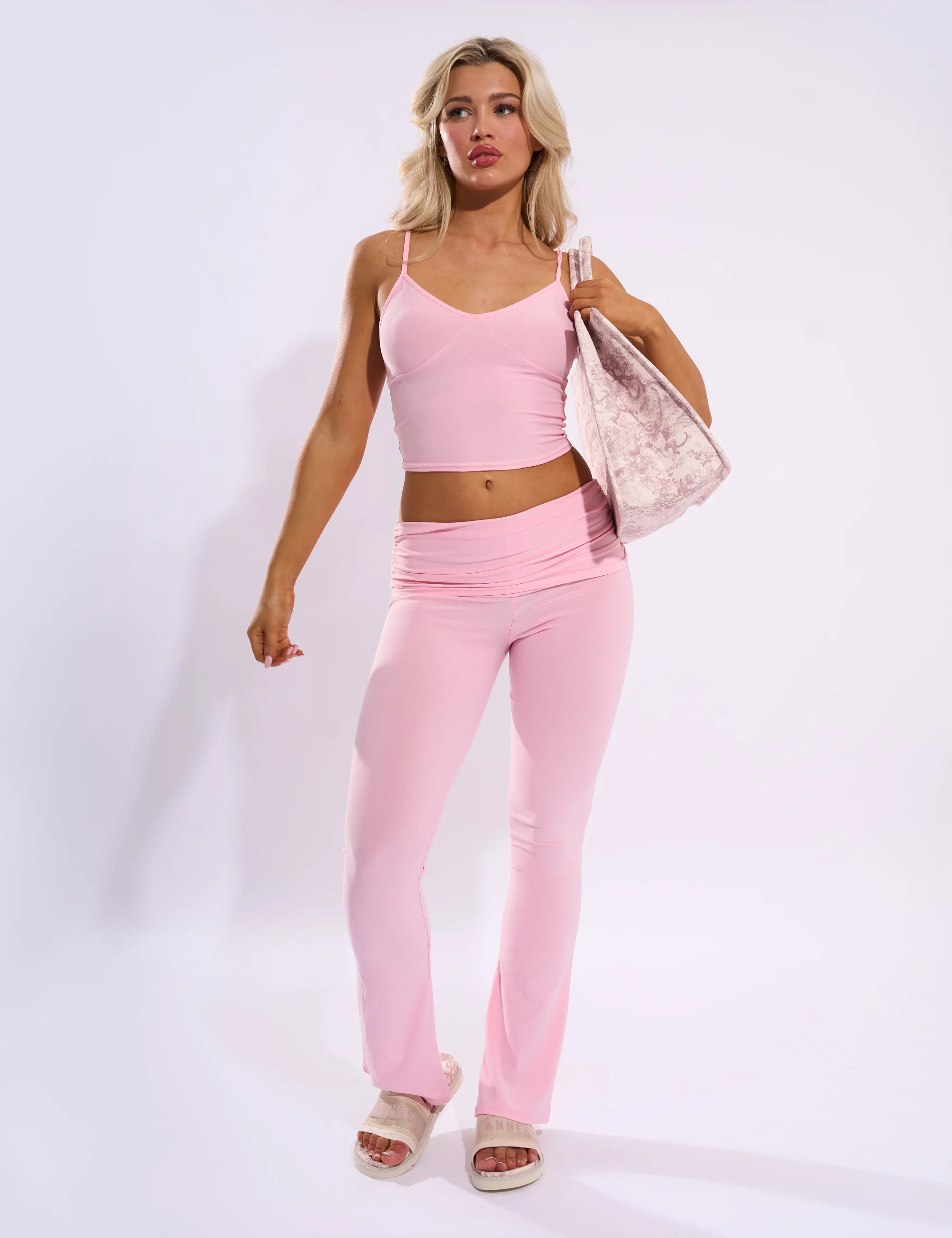 Foldover Detail Flared Pant Baby Pink - Image 3
