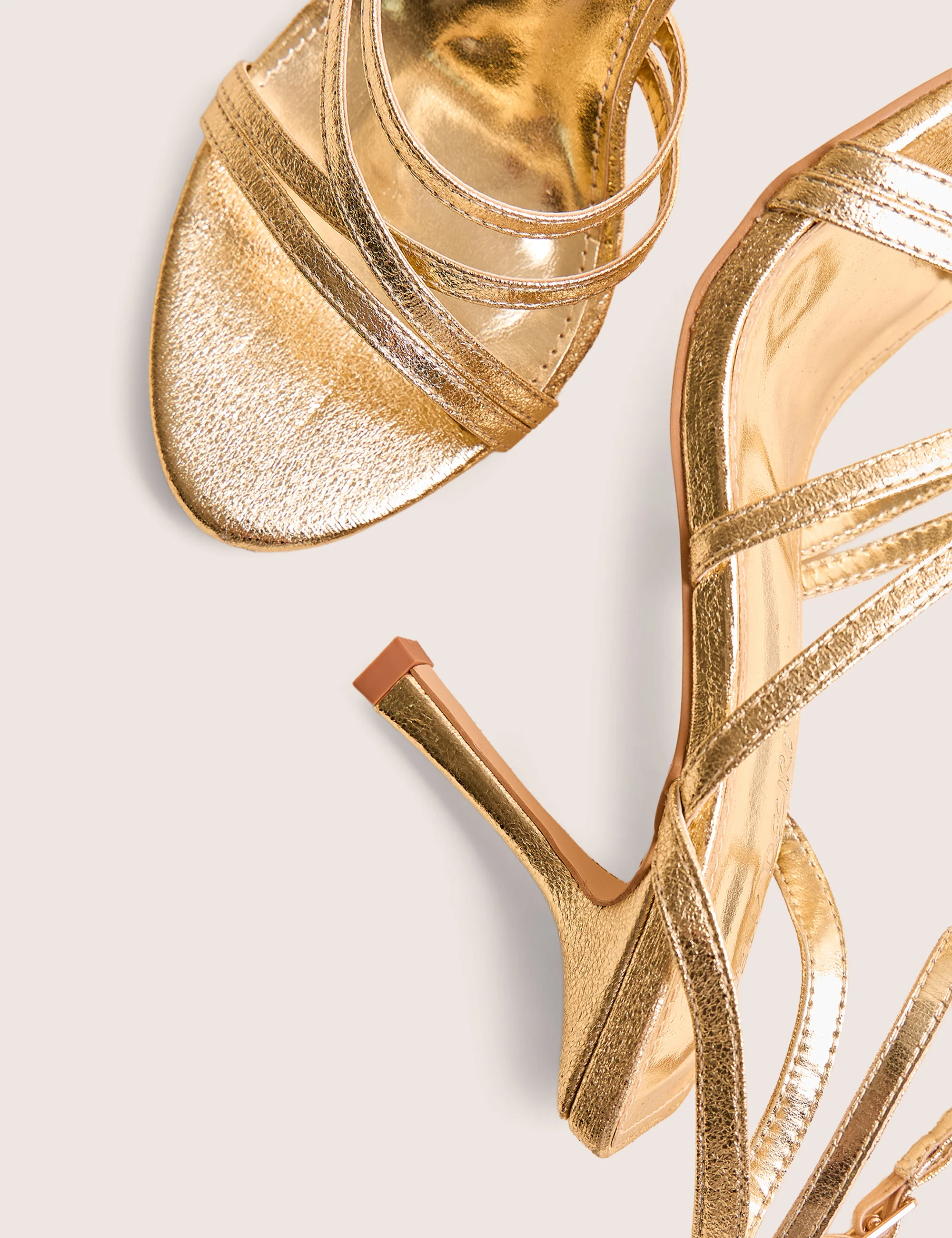 Free Spirit Gold Strappy Round Toe Mid Heels - Image 4