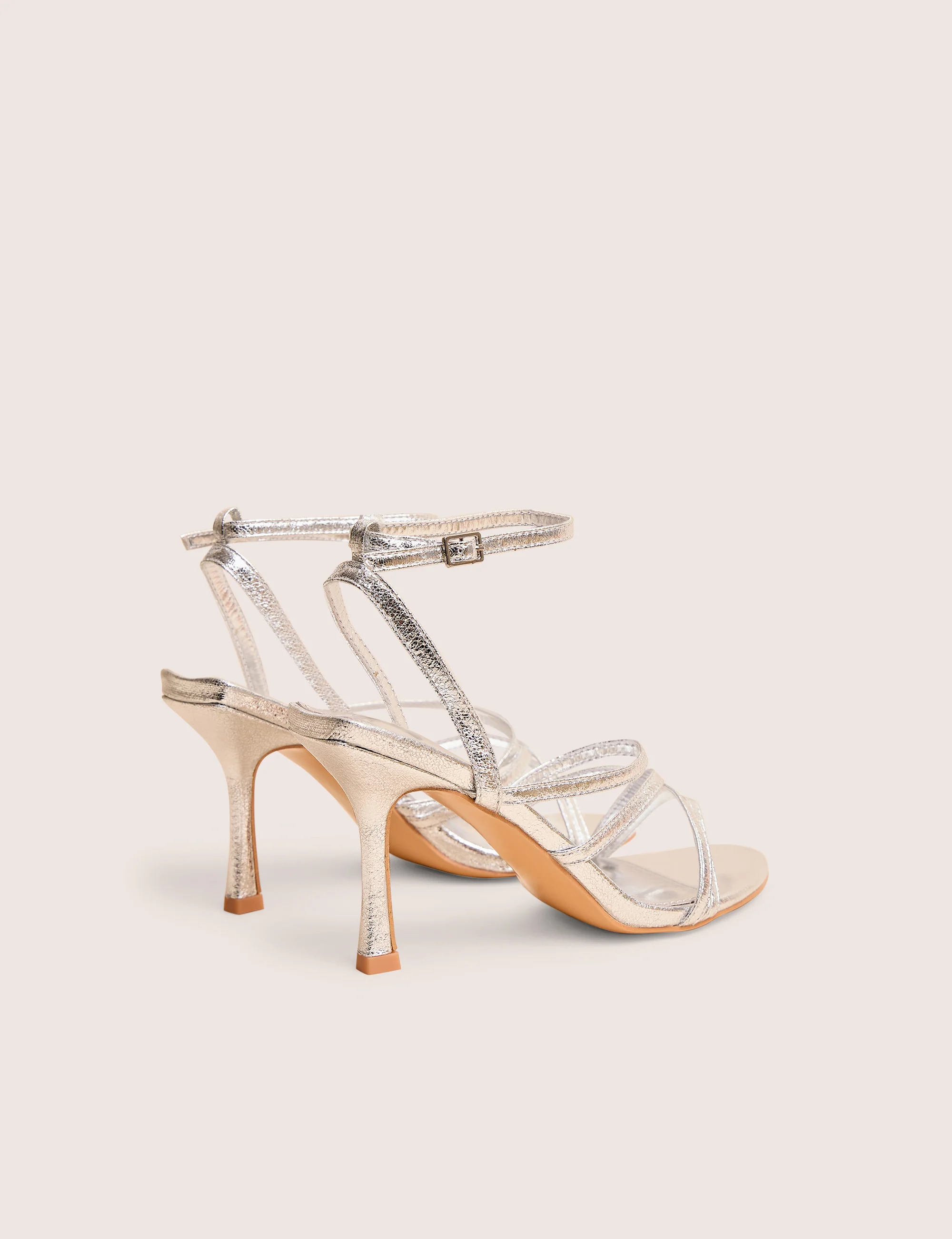 Free Spirit Silver Strappy Round Toe Mid Heels - Image 3