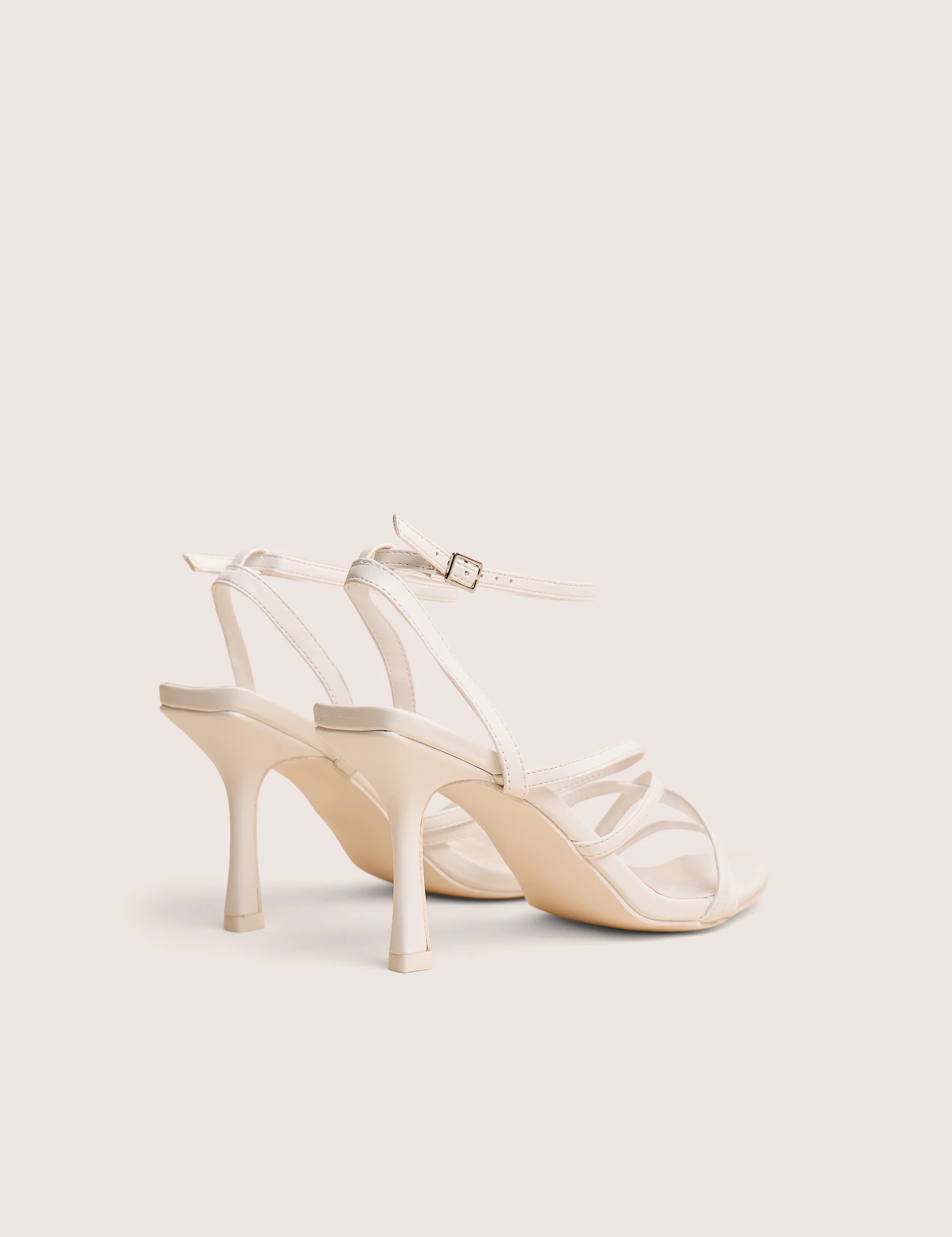 Free Spirit White Strappy Round Toe Mid Heels - Image 3