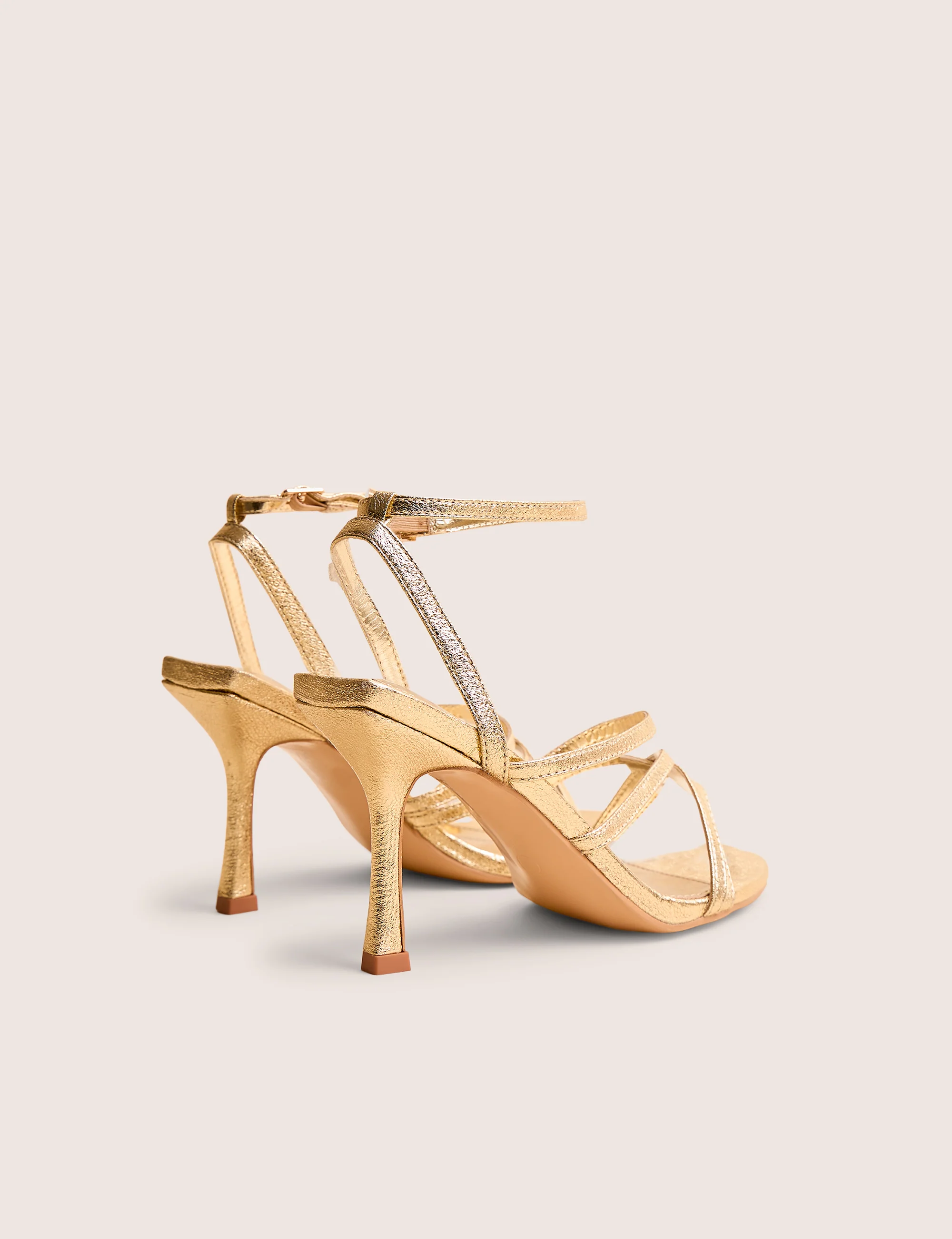 Free Spirit Wide Fit Gold Strappy Round Toe Mid Heels - Image 3