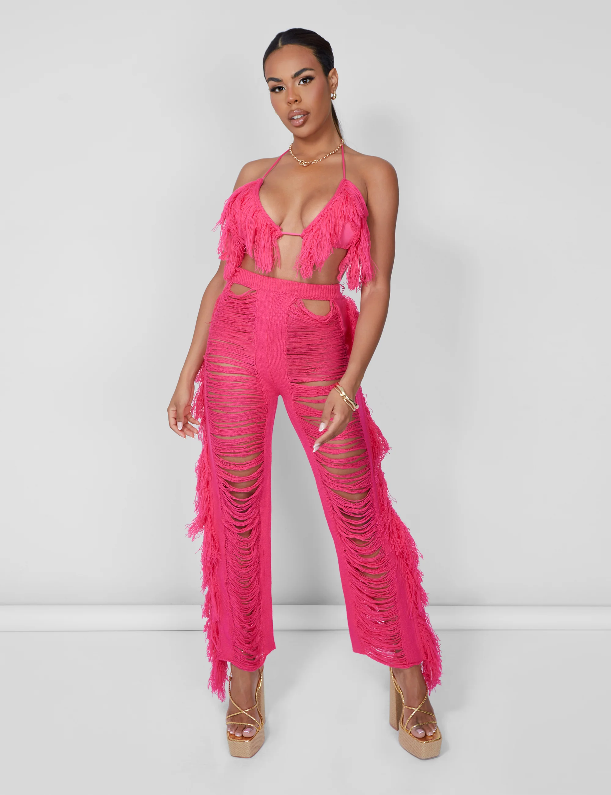 Fringe Trousers Hot Pink - Image 3