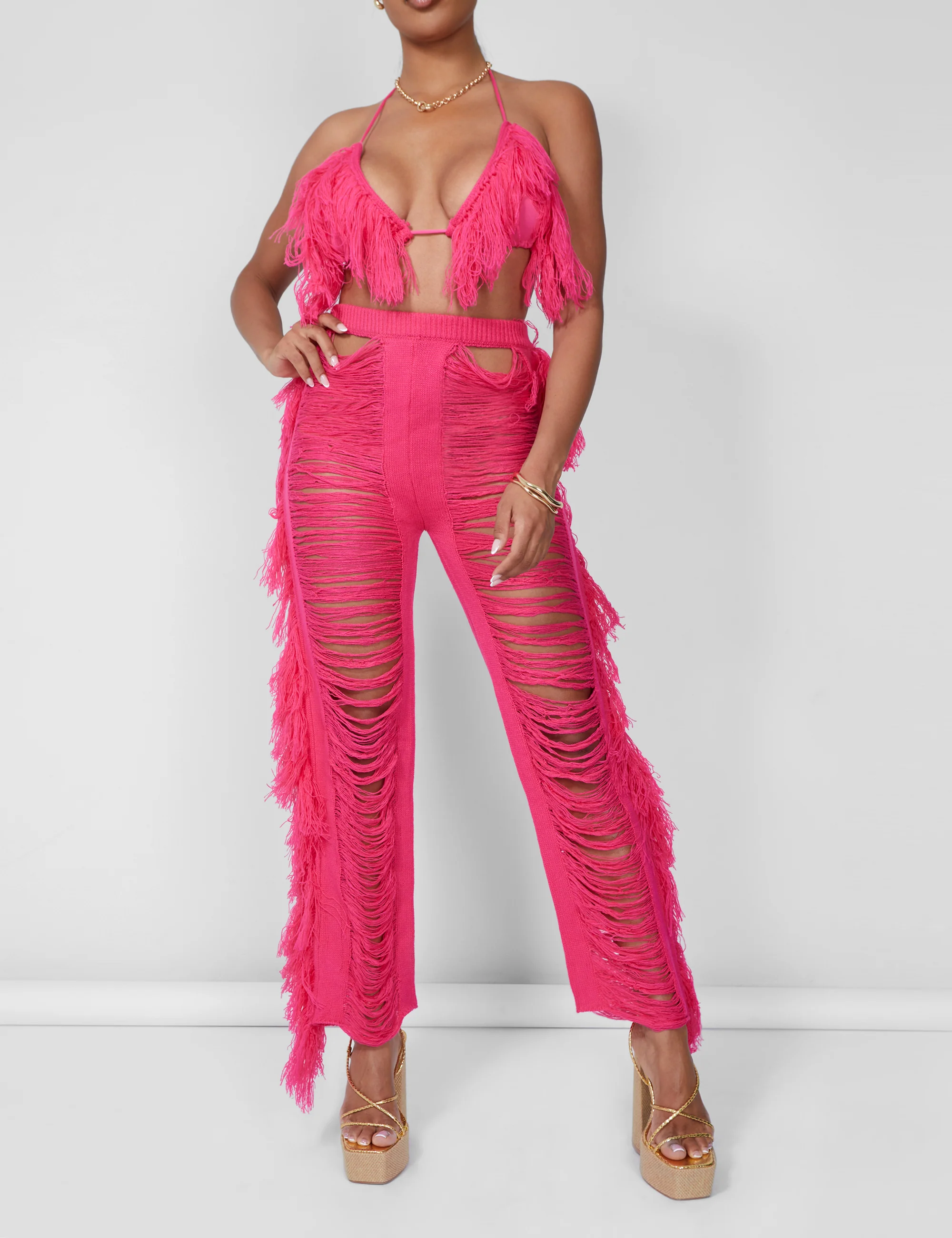 Fringe Trousers Hot Pink - Image 7
