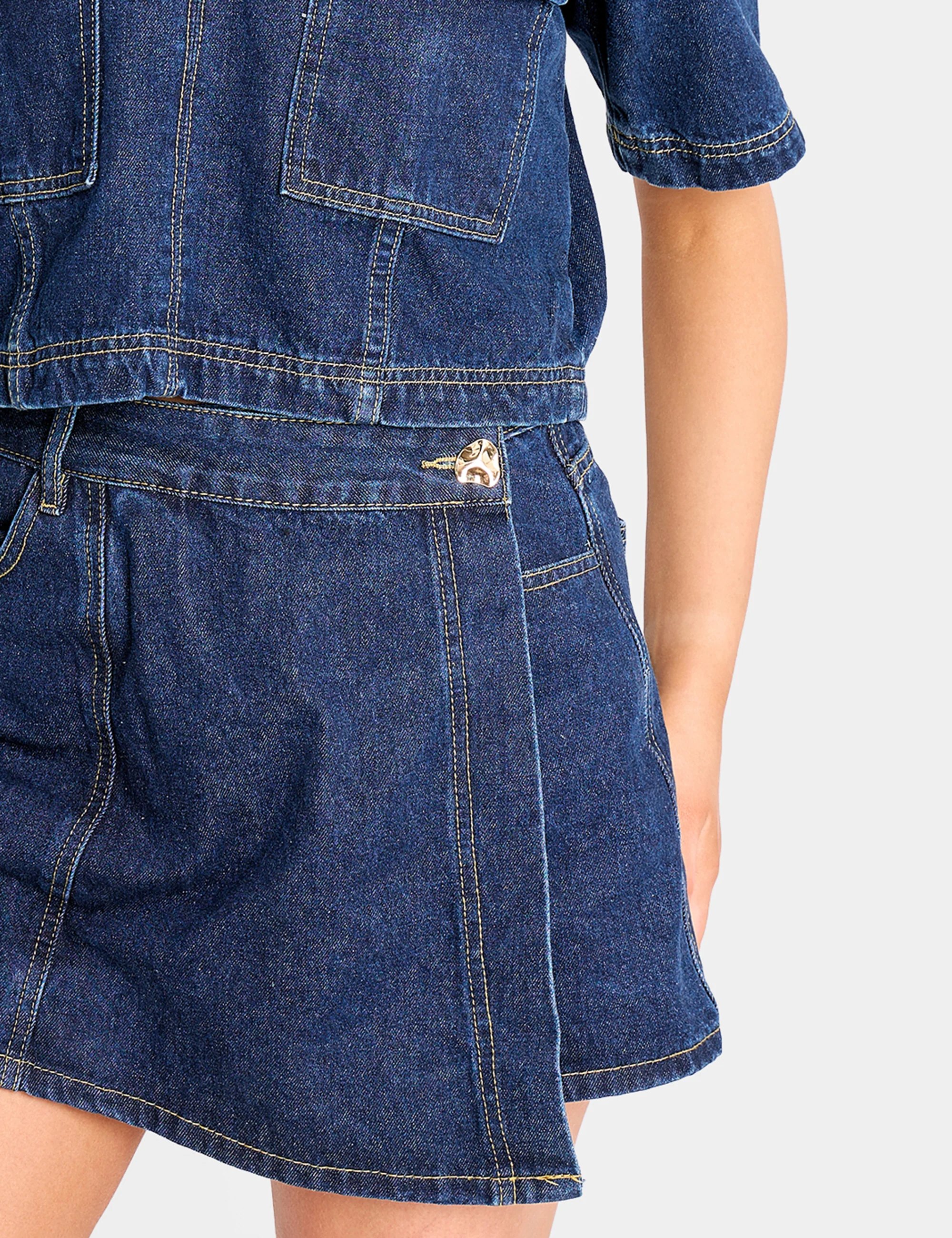 Front Wrap Denim Skort Dark Blue - Image 2