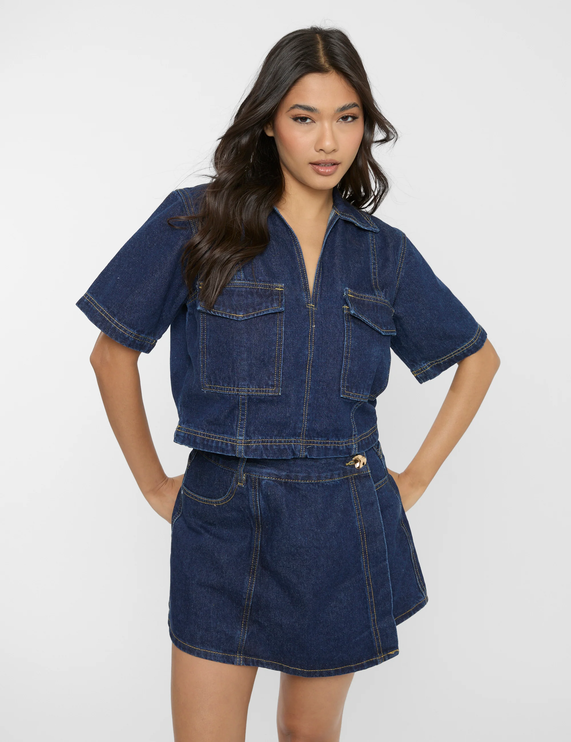 Front Wrap Denim Skort Dark Blue - Image 7