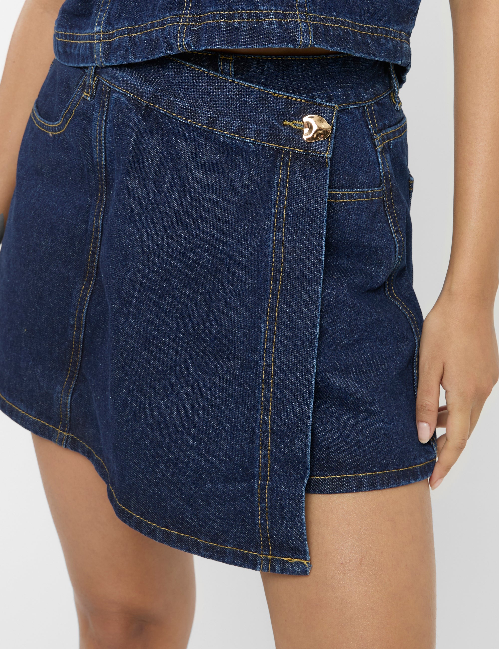 Front Wrap Denim Skort Dark Blue - Image 8