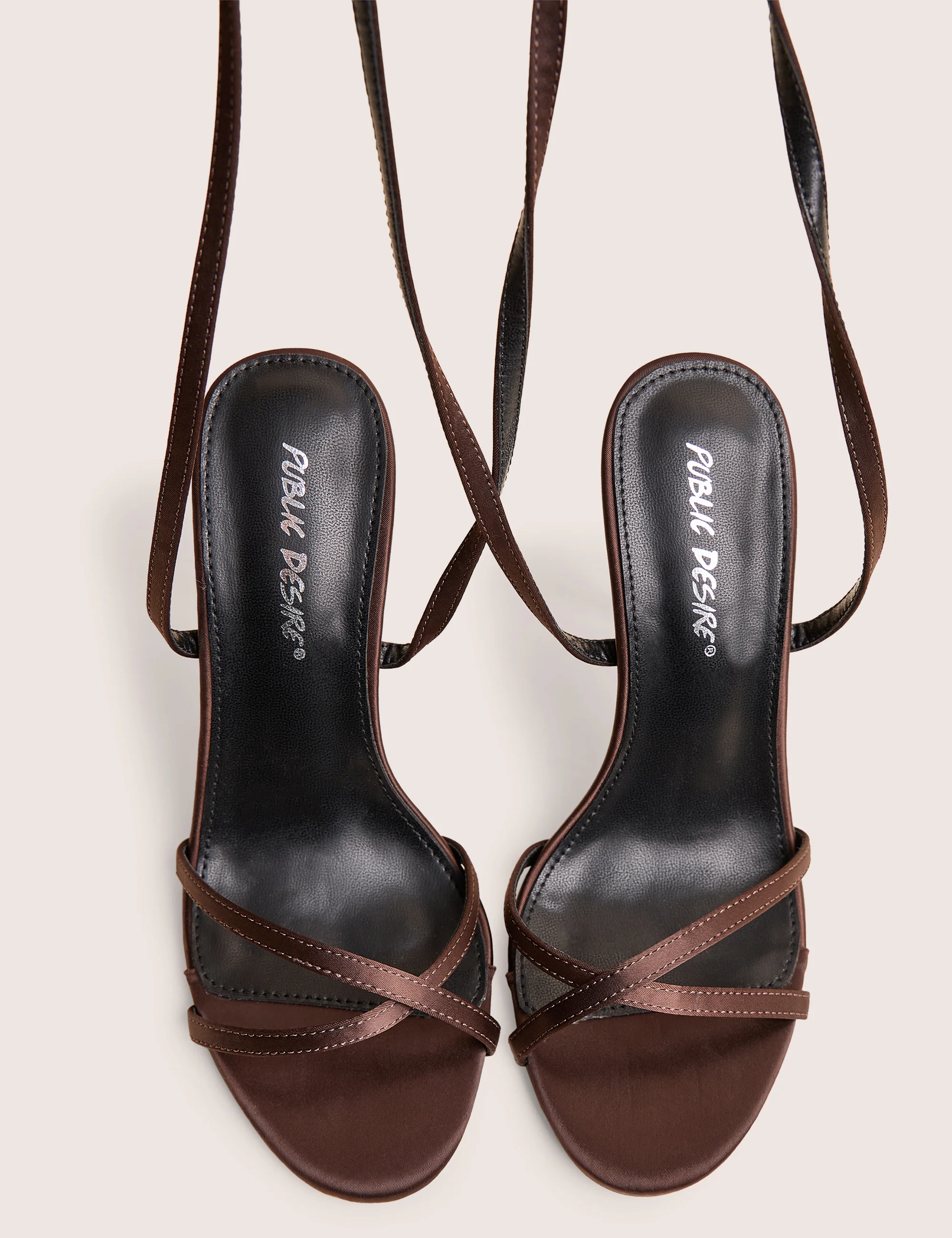 Georgie Brown Satin Strappy Diamante Buckle High Heels - Image 3