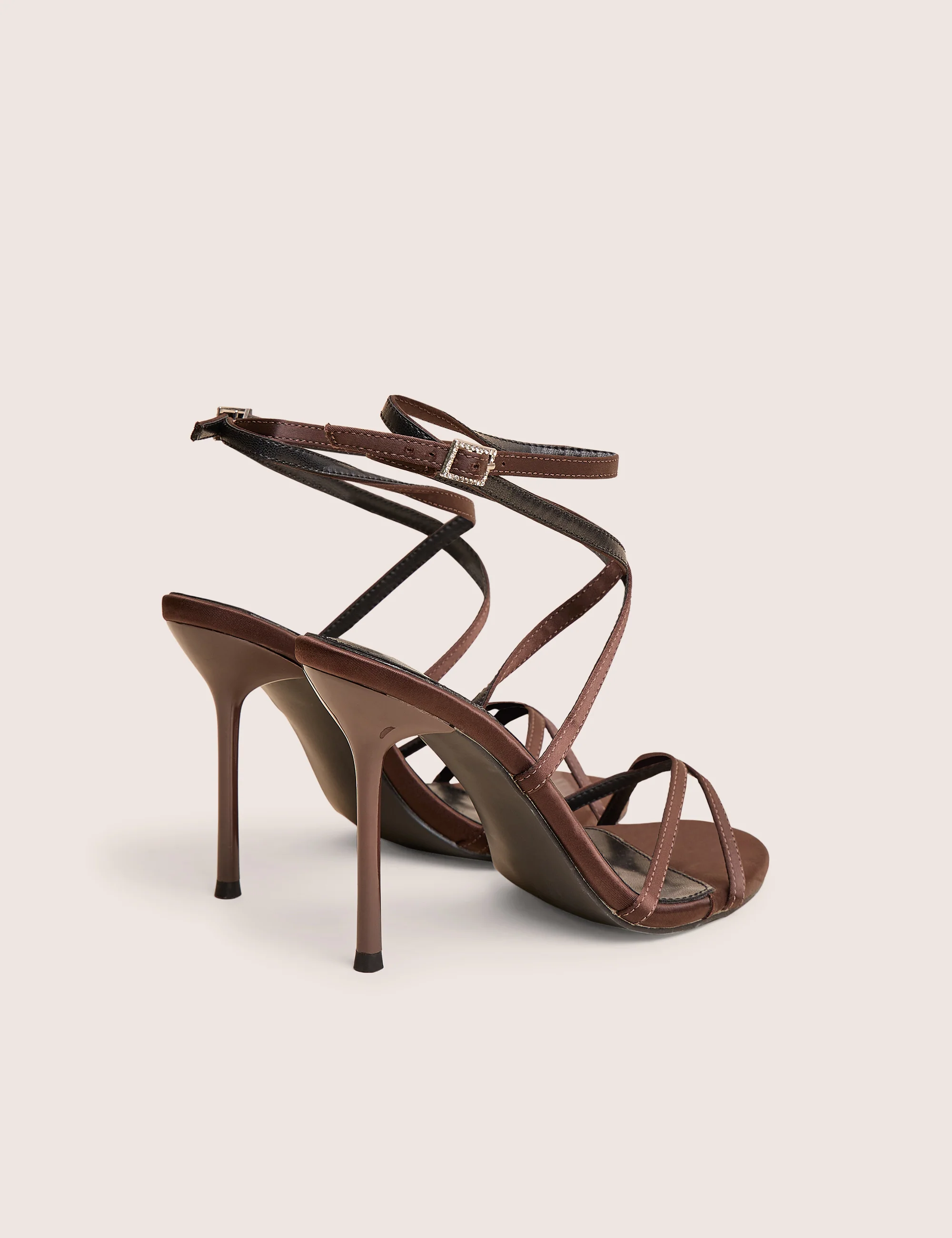 Georgie Brown Satin Strappy Diamante Buckle High Heels - Image 4