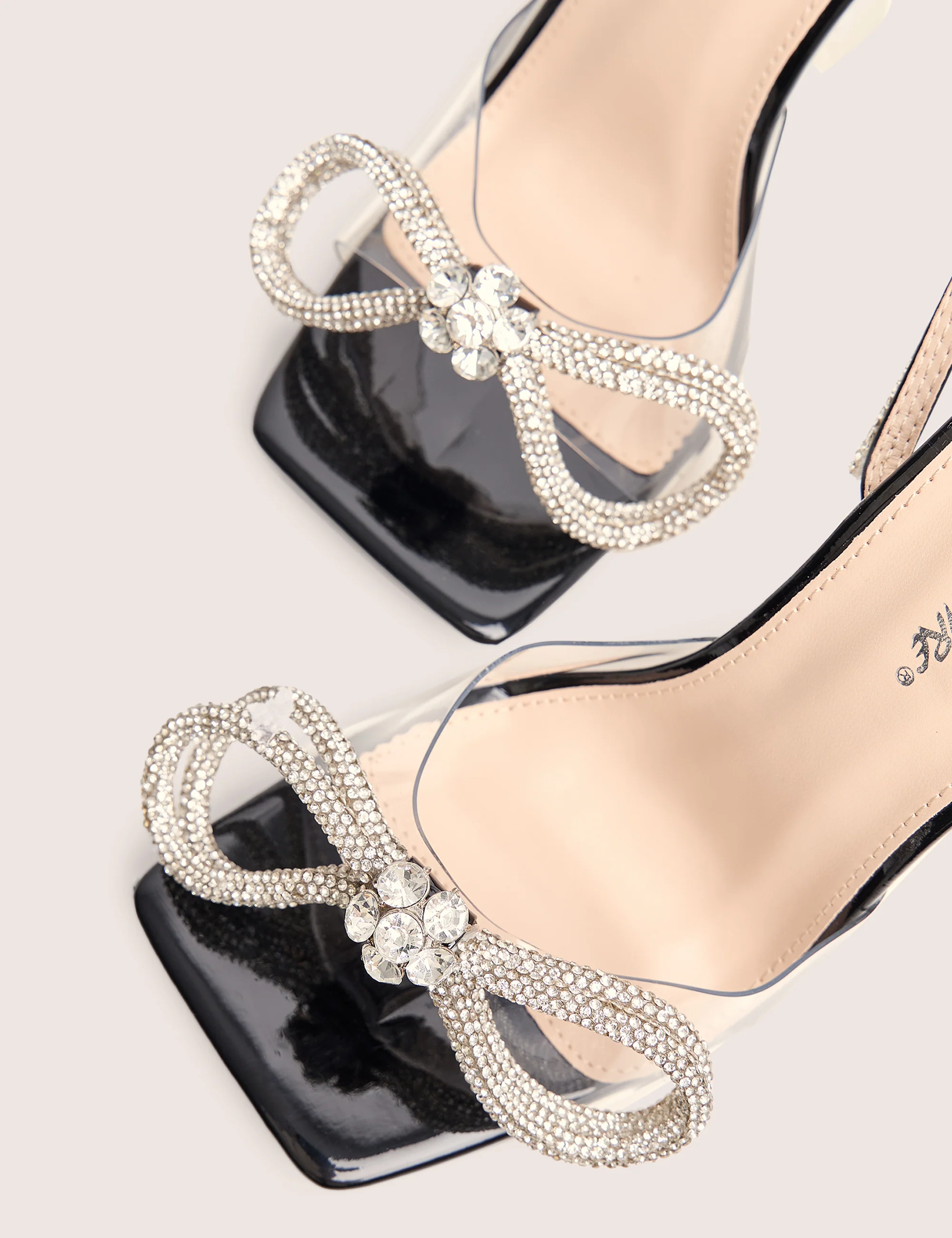 Glimmer Wide Fit Black Wrap Around Diamante Bow Square Toe Heels - Image 4