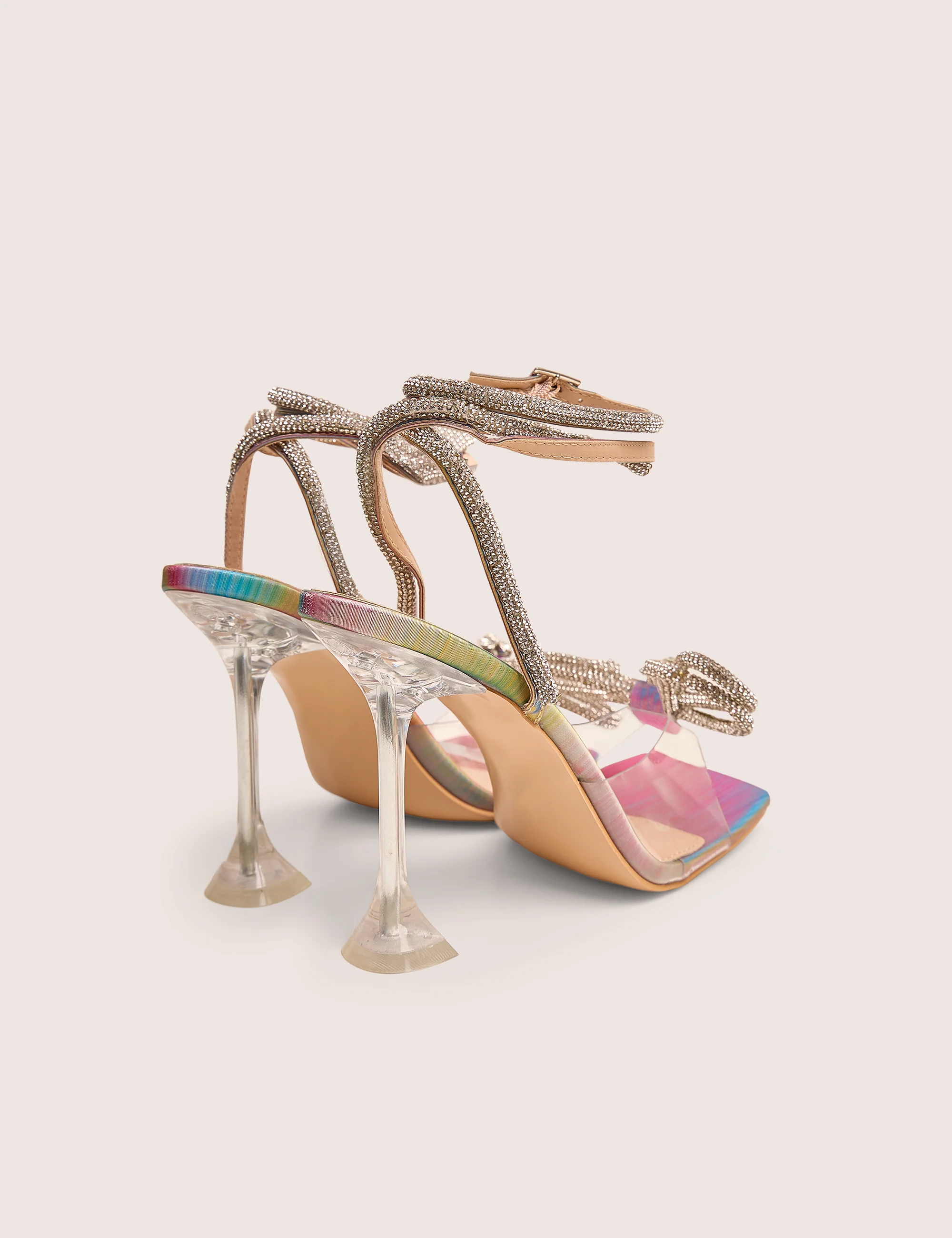 Glimmer Multi Holographic Wrap Around Diamante Bow Square Toe Heels - Image 3