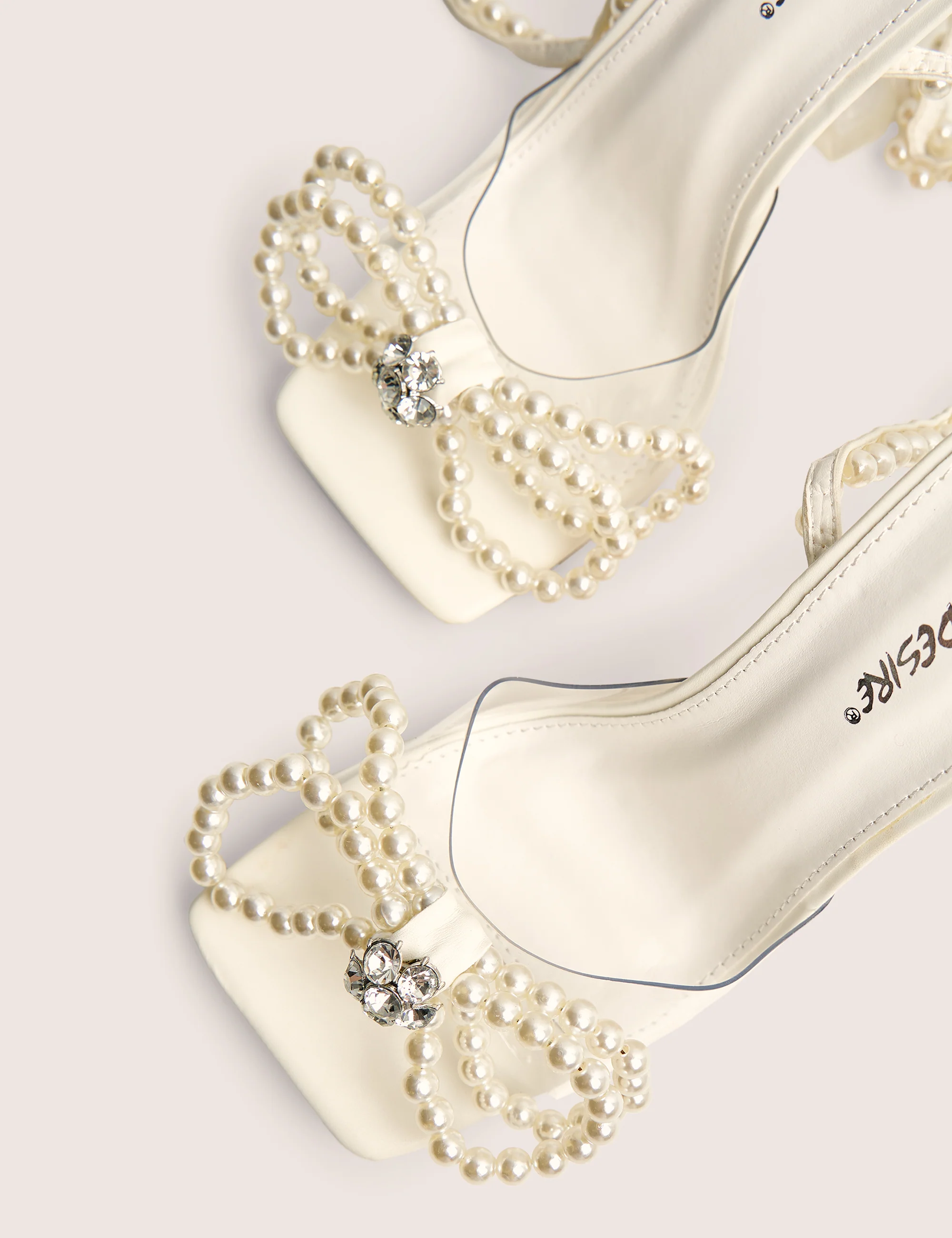 Glimmer White Wide Fit Wrap Around Pearl Square Toe Cake Stand Heels - Image 4