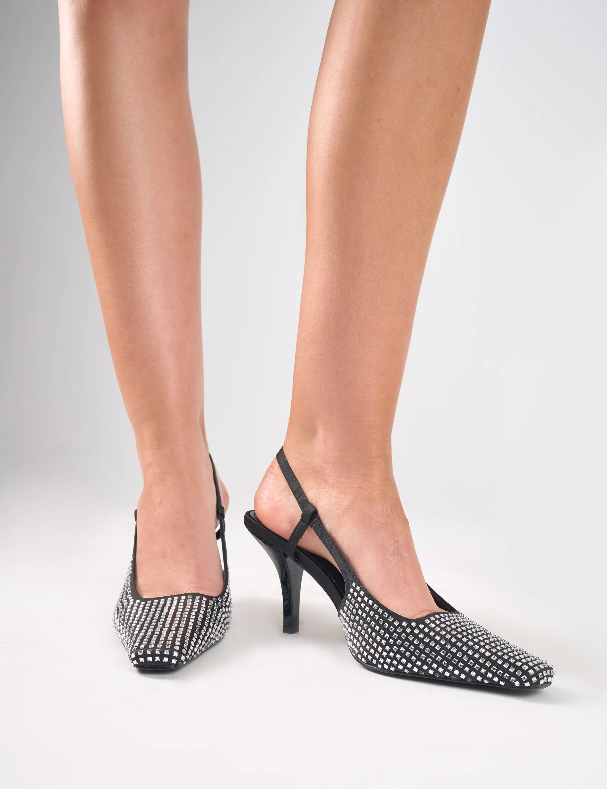 Gloria Black Embellished Sling Back Court Heels - Image 3
