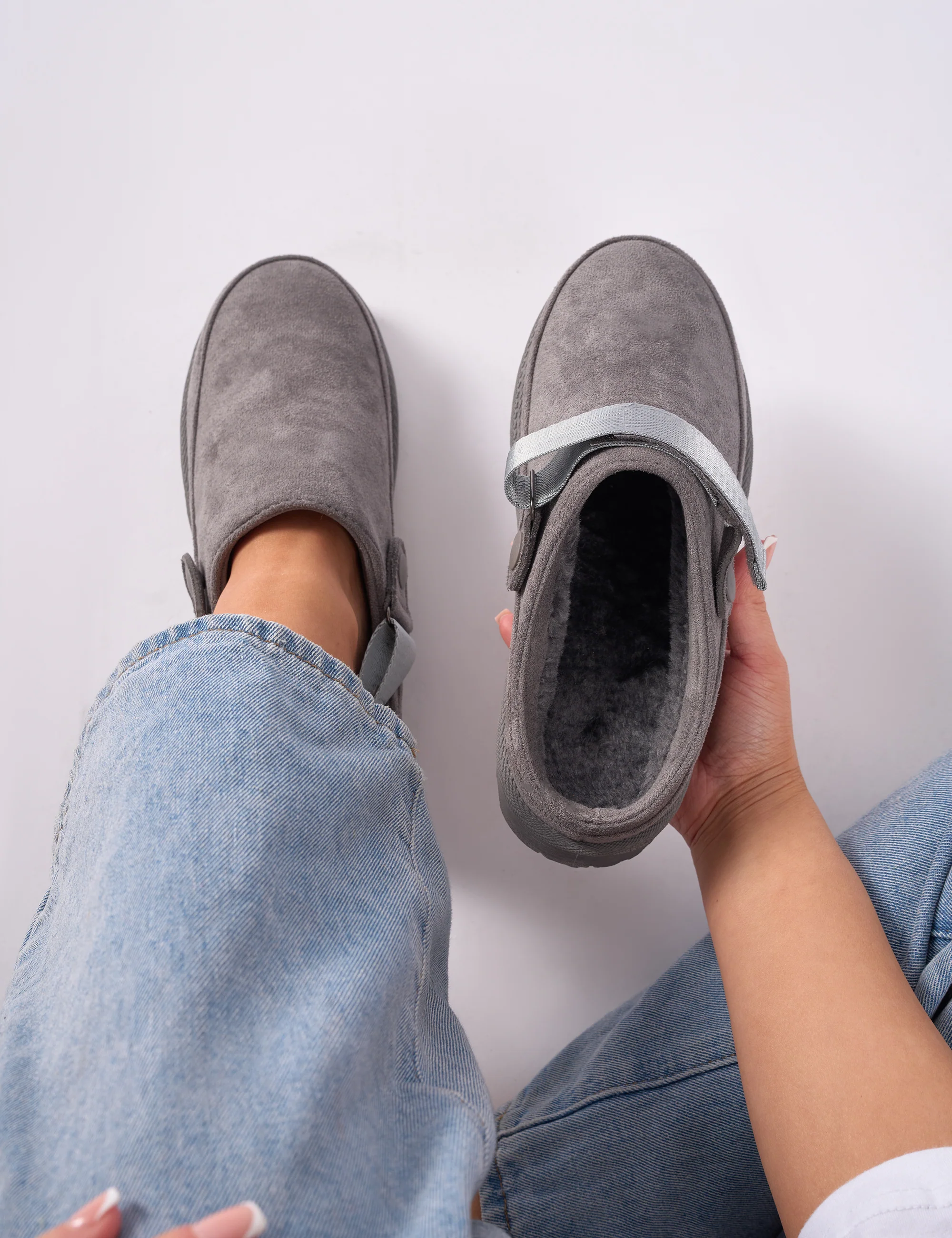 Goldie Grey Faux Fur Lined Mules - Image 2