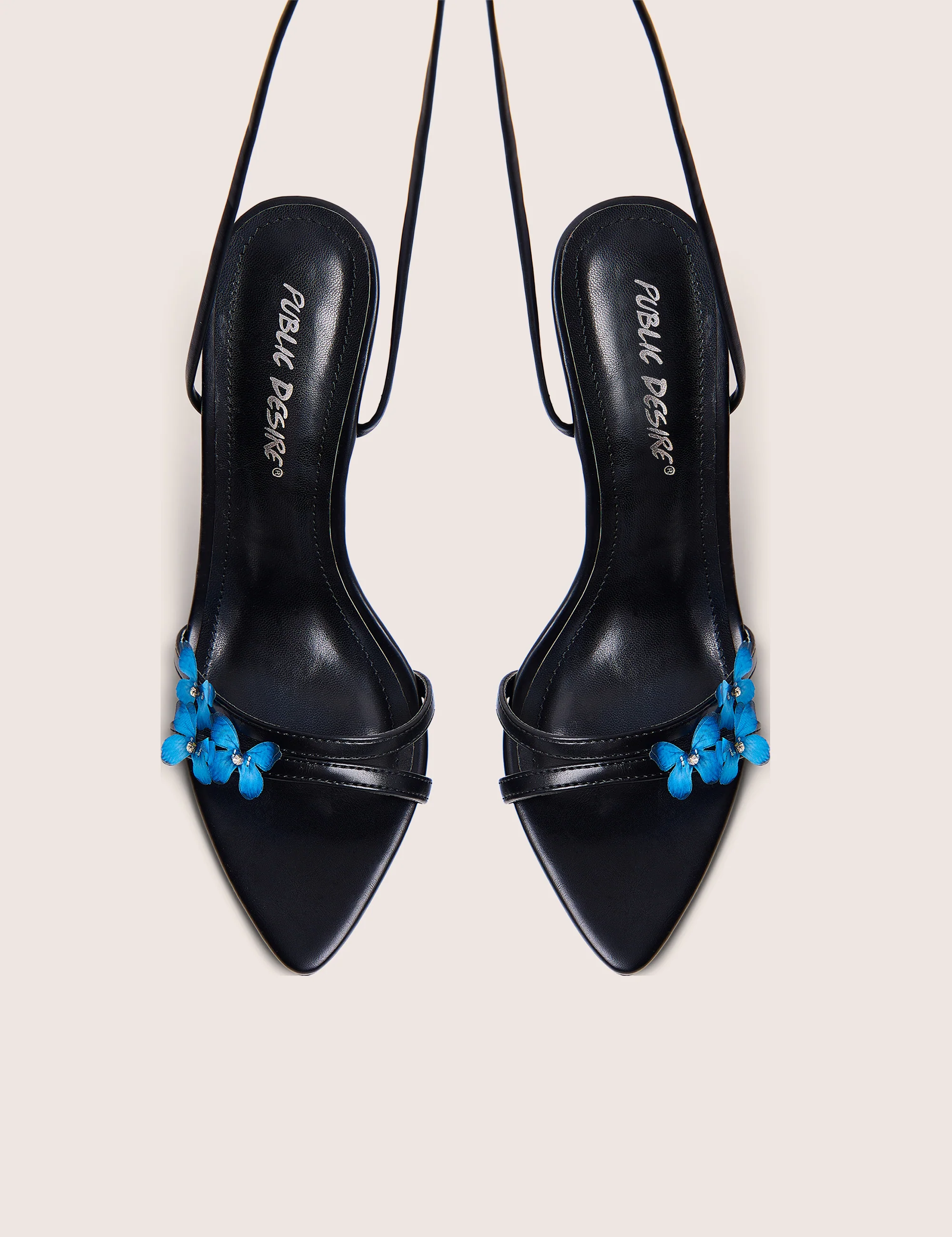 Hallie Black Butterfly Embellishment Ankle Tie High Heels - Image 2