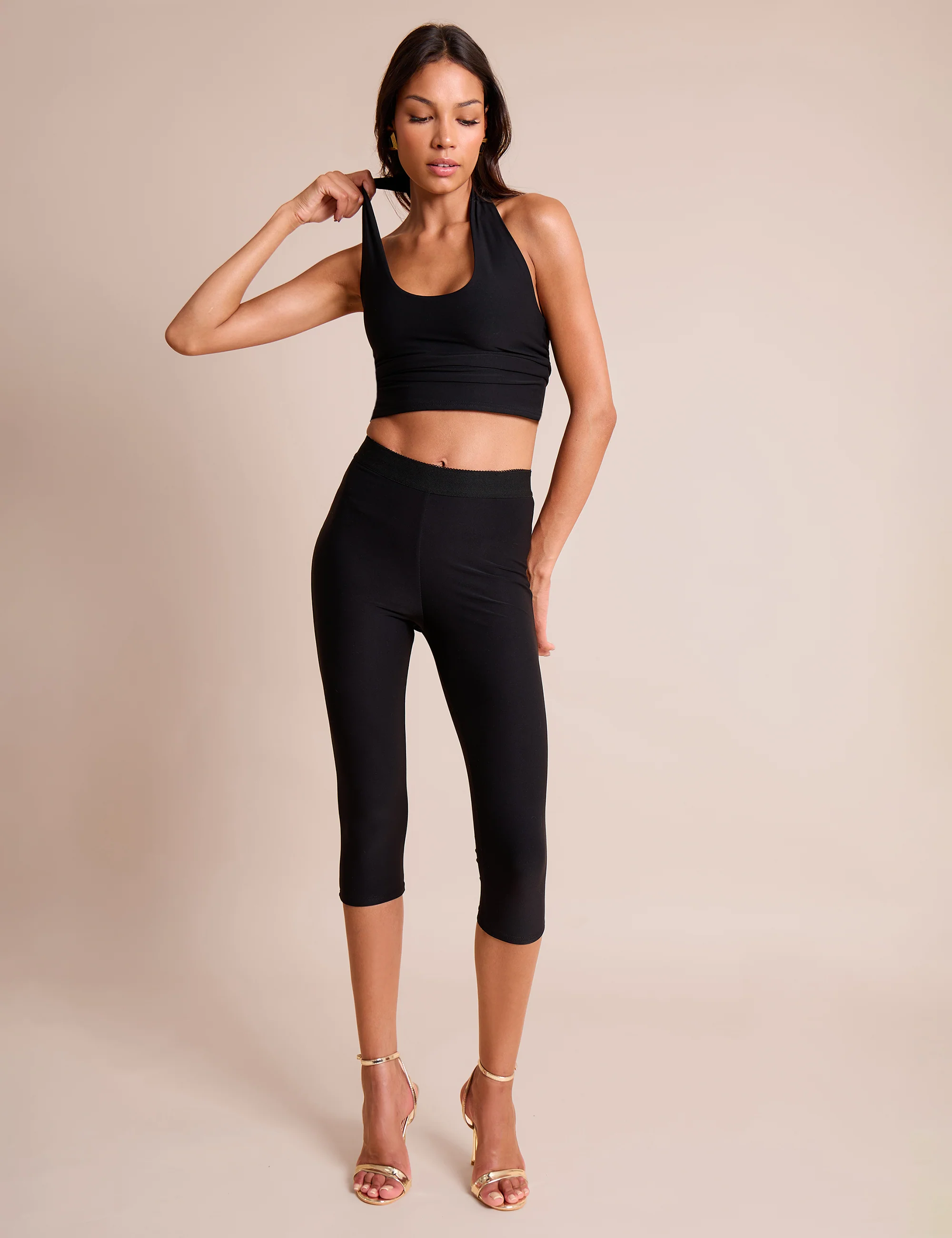 Halterneck Luxe Slinky Top Black - Image 9