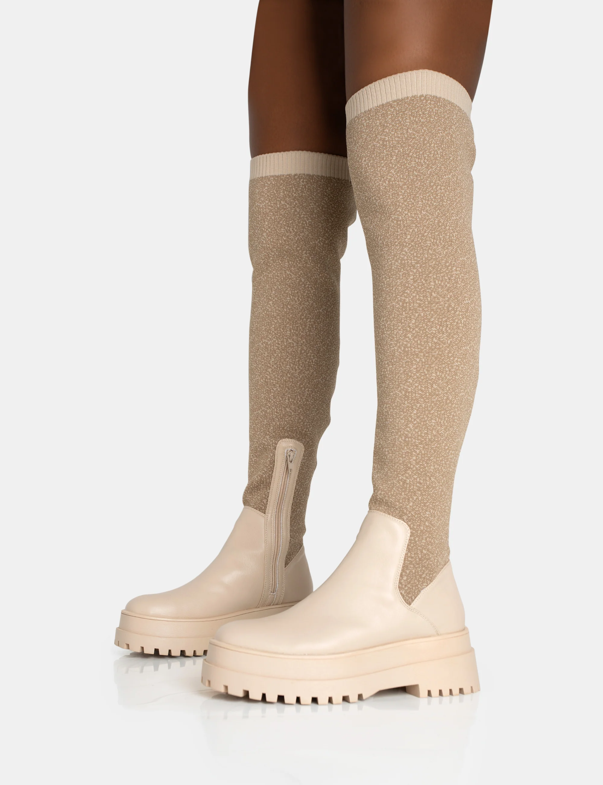 Happier Nude Boucle Knit Over The Knee Boots - Image 3