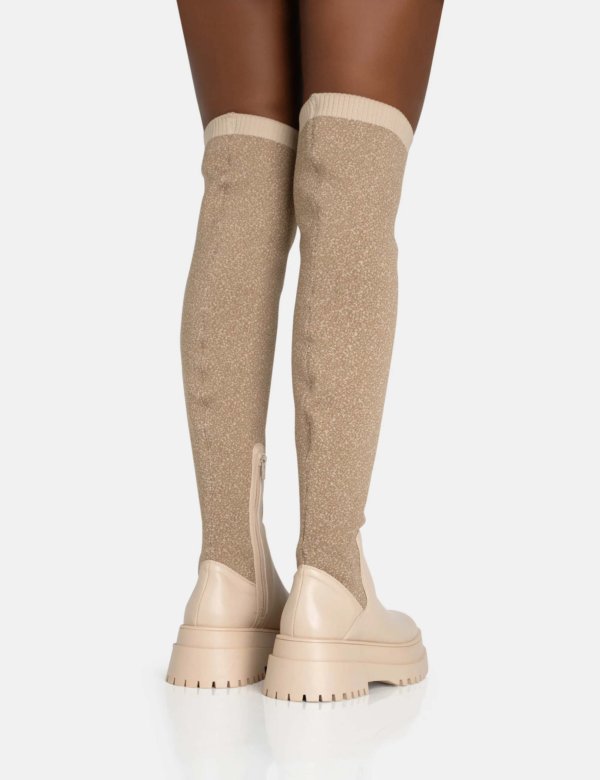 Happier Nude Boucle Knit Over The Knee Boots - Image 4