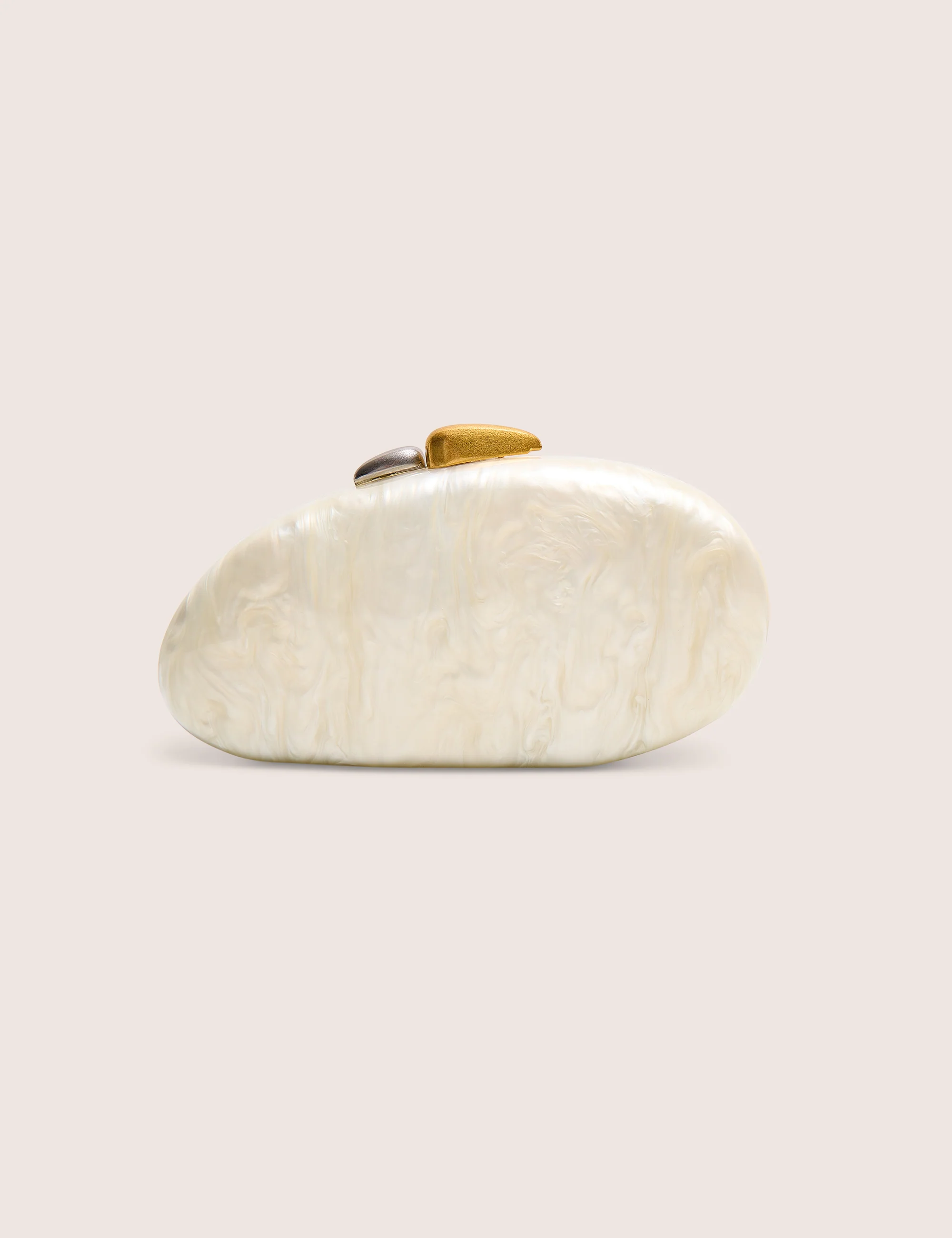 Hard Shell Oval Clutch Bag Pearl White - Image 2