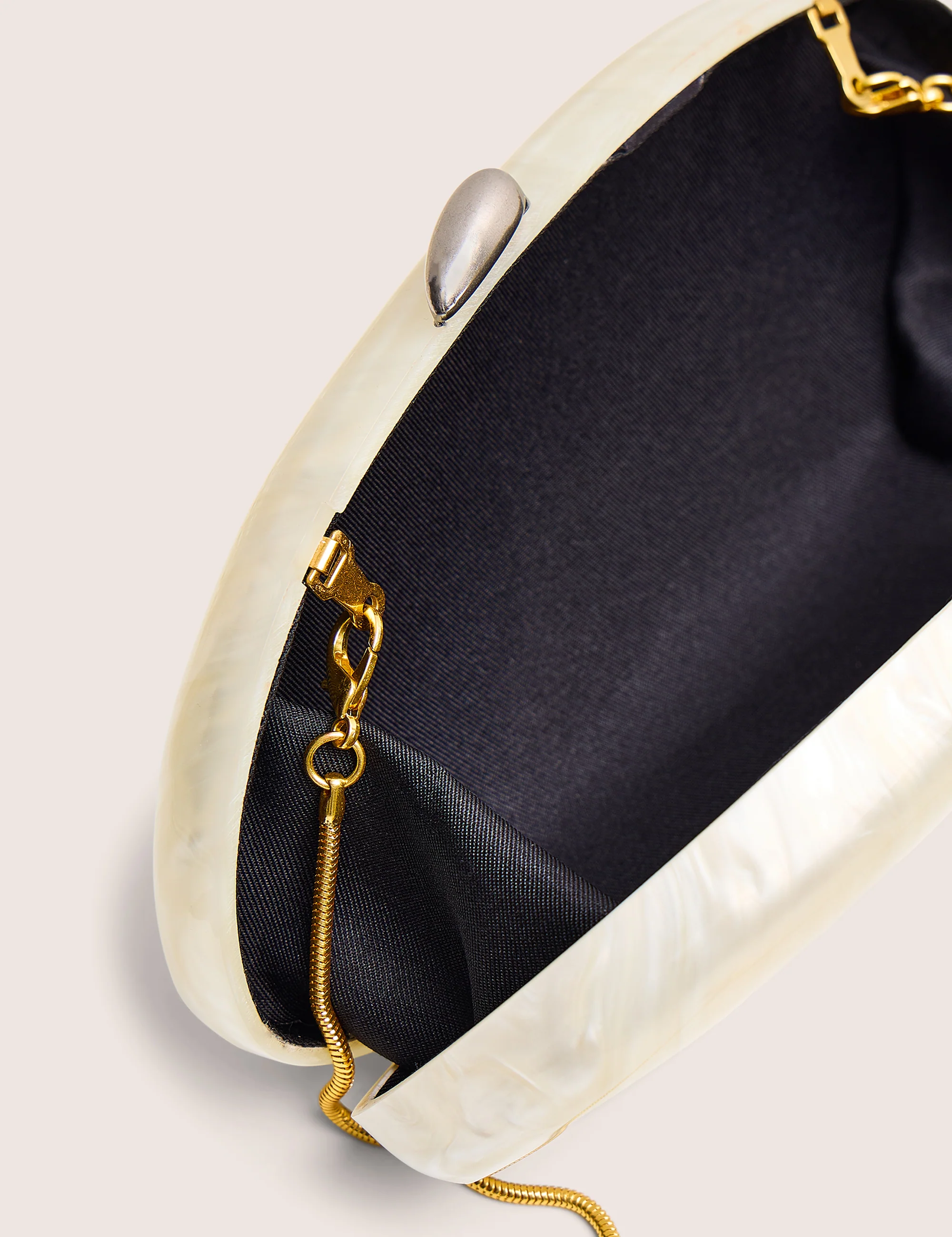 Hard Shell Oval Clutch Bag Pearl White - Image 4