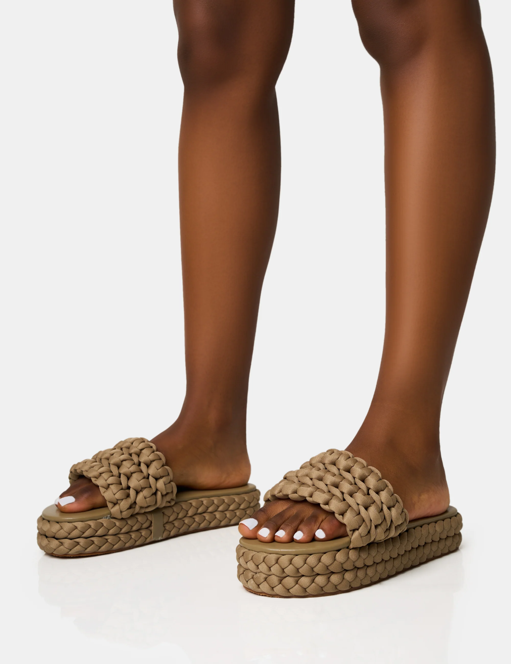 Hattie Khaki Woven Platform Sandals - Image 3