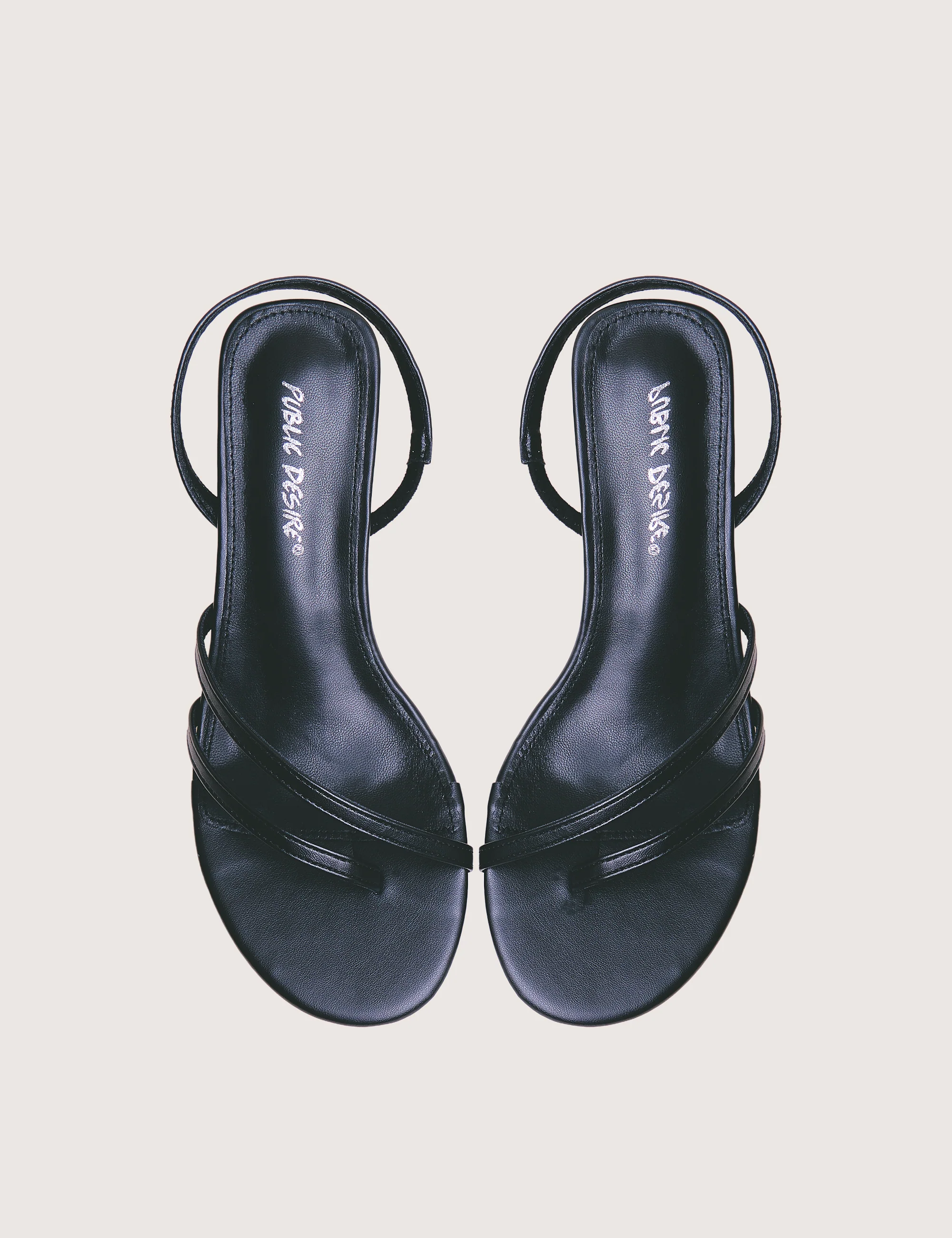 Helios Black Pu Asymmetric Toe Strap Sling Back Mid Heels - Image 3