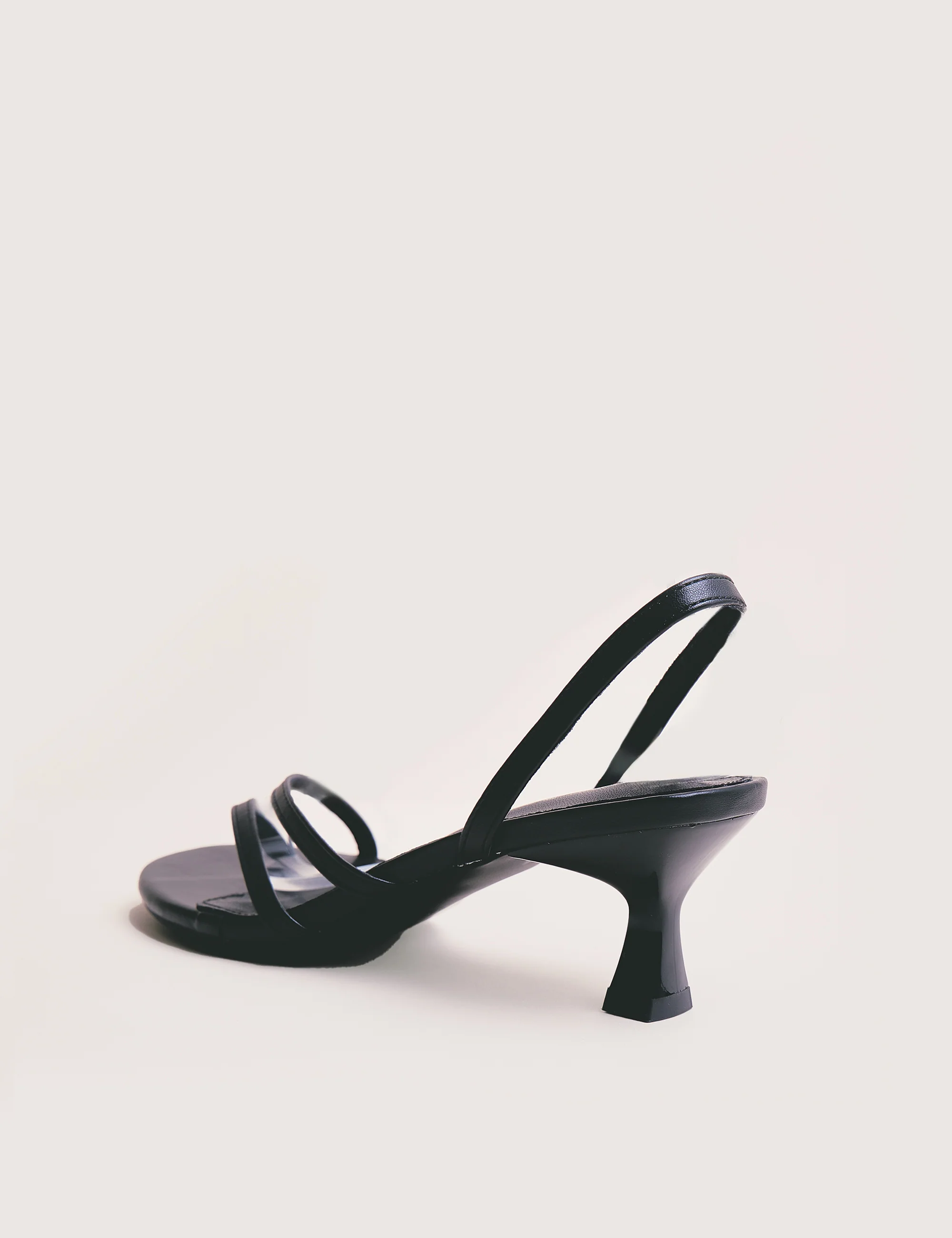 Helios Black Pu Asymmetric Toe Strap Sling Back Mid Heels - Image 4