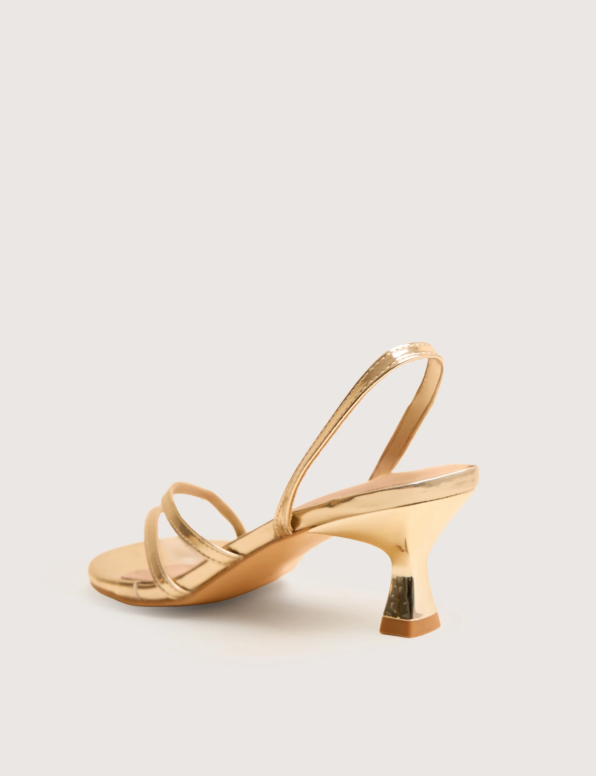 Helios Gold Mirror Pu Asymmetric Toe Strap Sling Back Mid Heels - Image 4