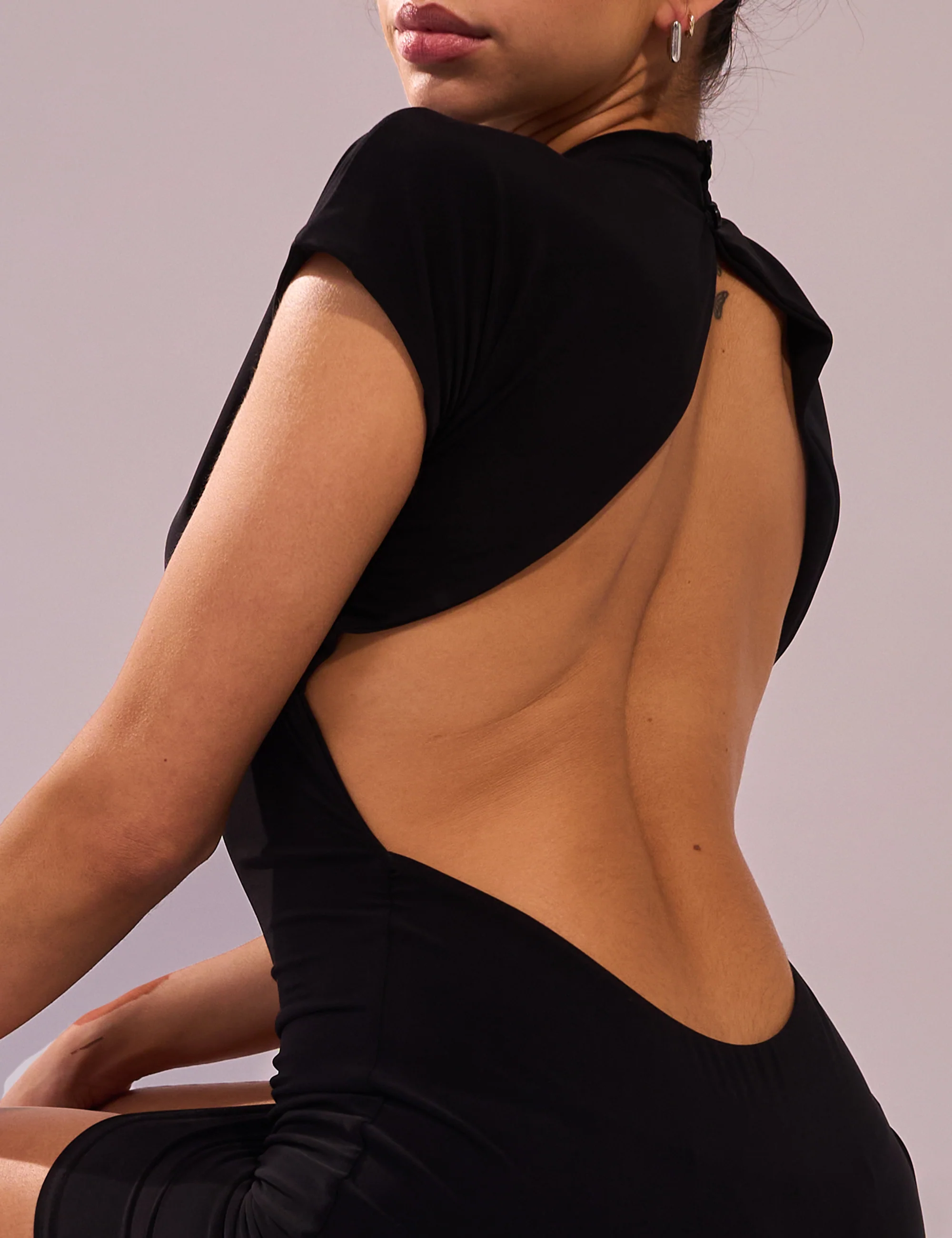 High Neck Backless Slinky Mini Dress Black - Image 4